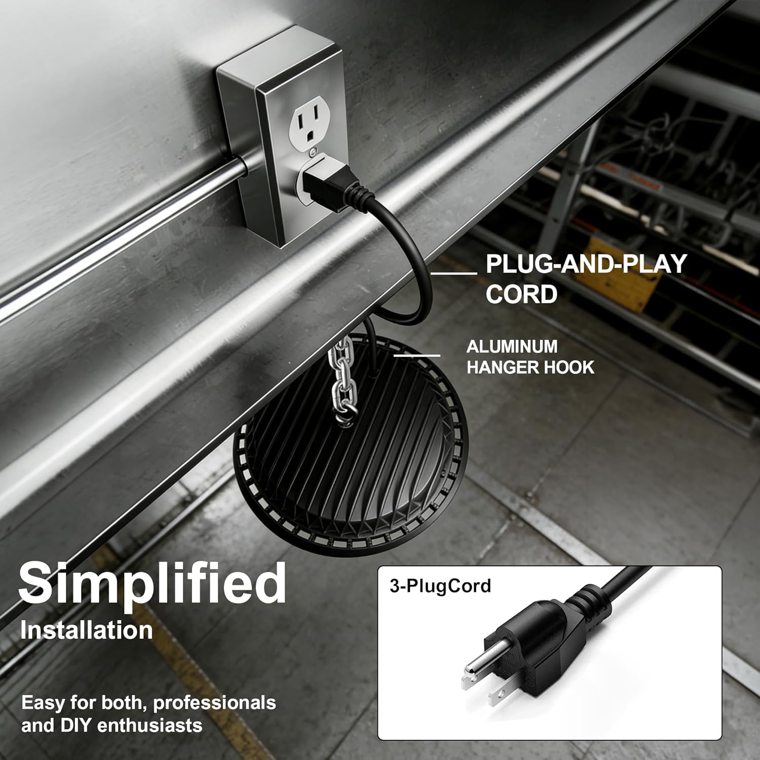 UFO LED High Bay Light 150W, 15000LM Aluminum LED Shop Lights, Super Bright 6000K High Bay LED Lights with 4.75ft US Plug, 85-265V Commercial Bay Lighting for Gym Factory Barn Warehouse Garage