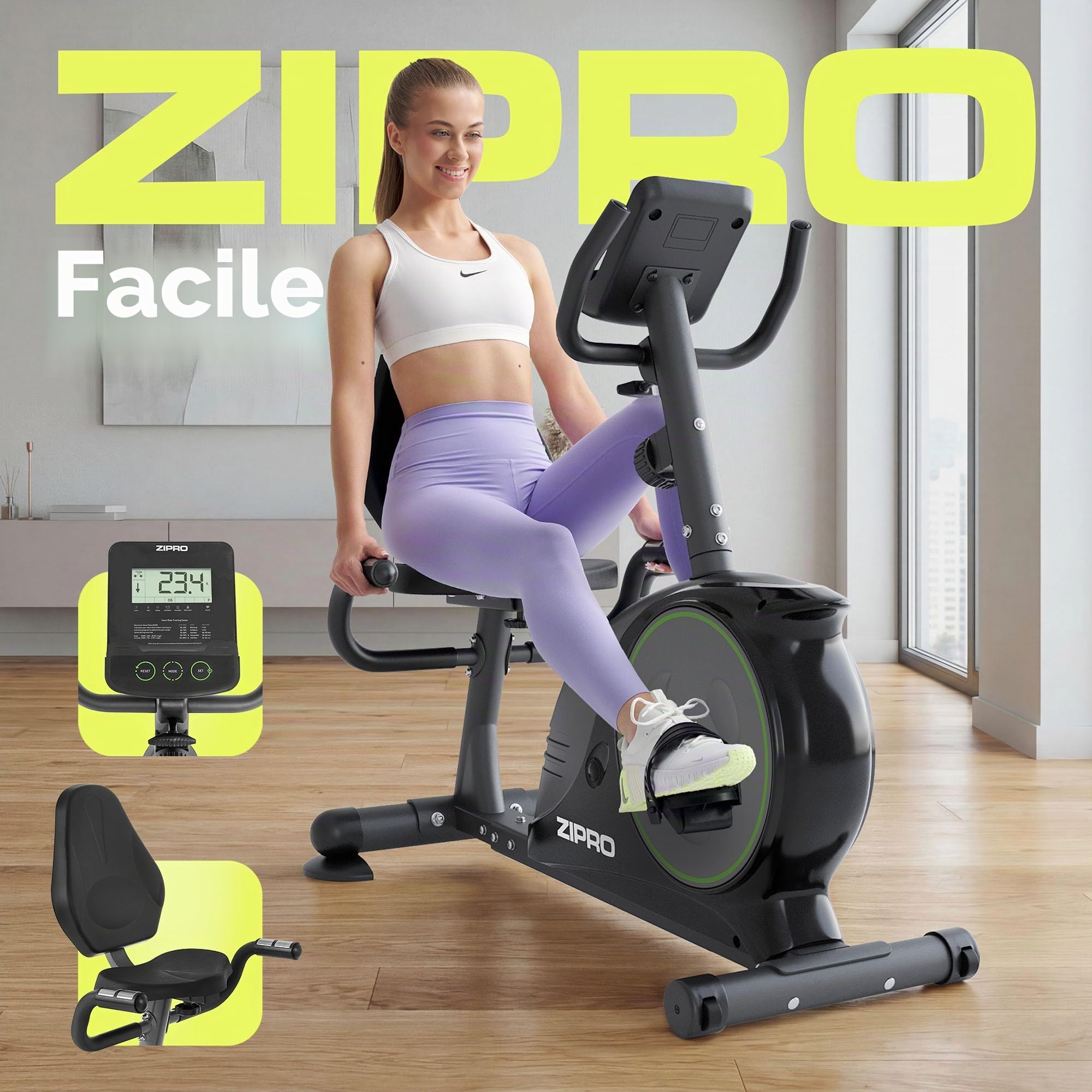 Zipro Cyclette Easy, Fitness Bike Ergometrico, Trainer Magnetico per Bicicletta, Ergometro fino a 150 kg, Bici da Interno, Cyclette per Allenamenti Domestici, Batteria Operata