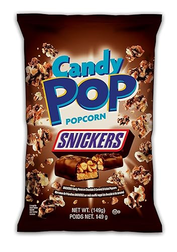 CANDY POP Snickers Palomitas de maíz recubiertas de caramelo (bolsas de 5.25 onzas, paquete de 2)