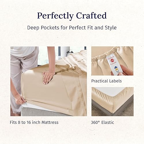 Vista 66 de California Design Den Juego de sábanas de 100% tejido de satén de algodón de 600 hilos, esquinas profundas, suaves, lavanda, tamaño King California