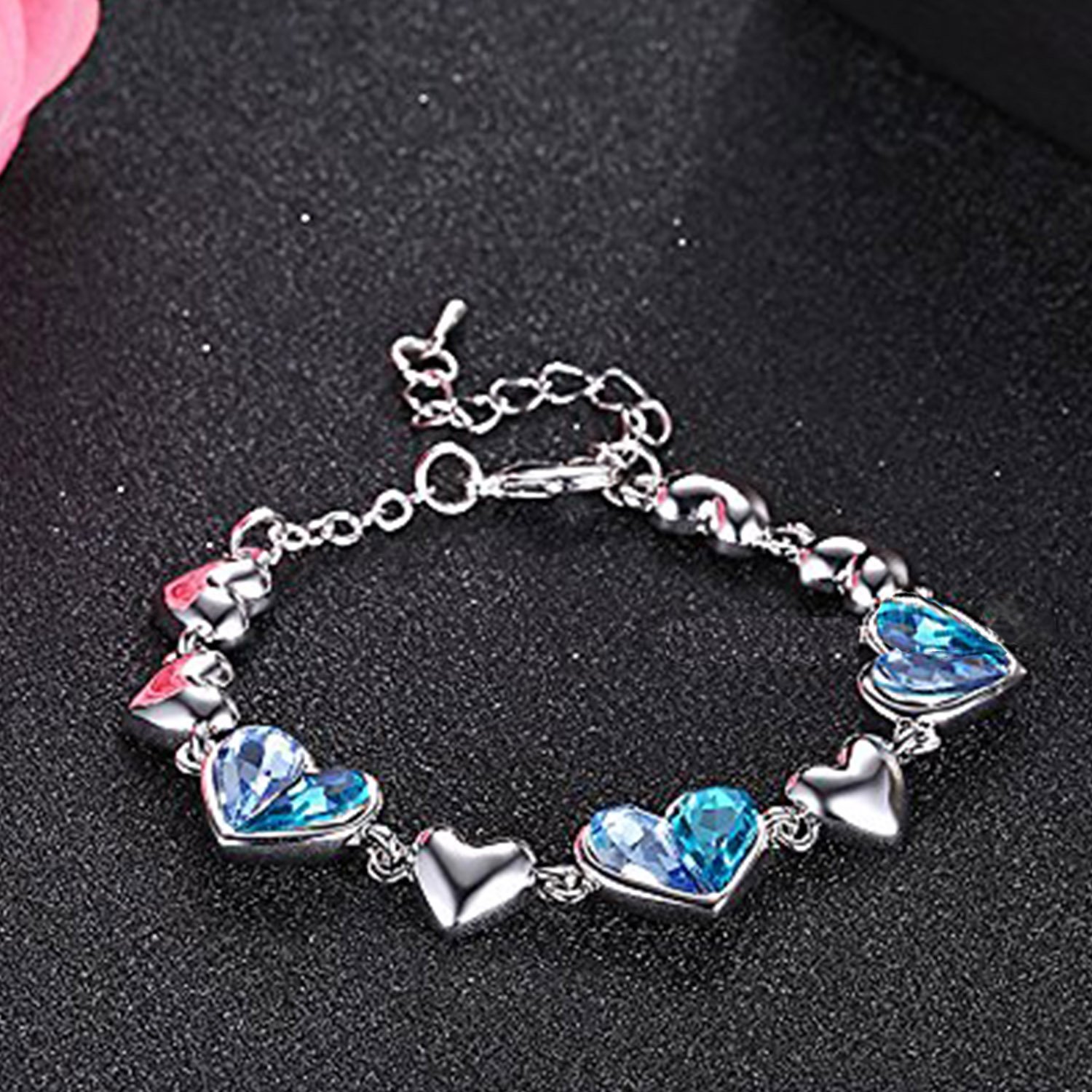 Crystal Dual Heart Love Bracelet in Blue