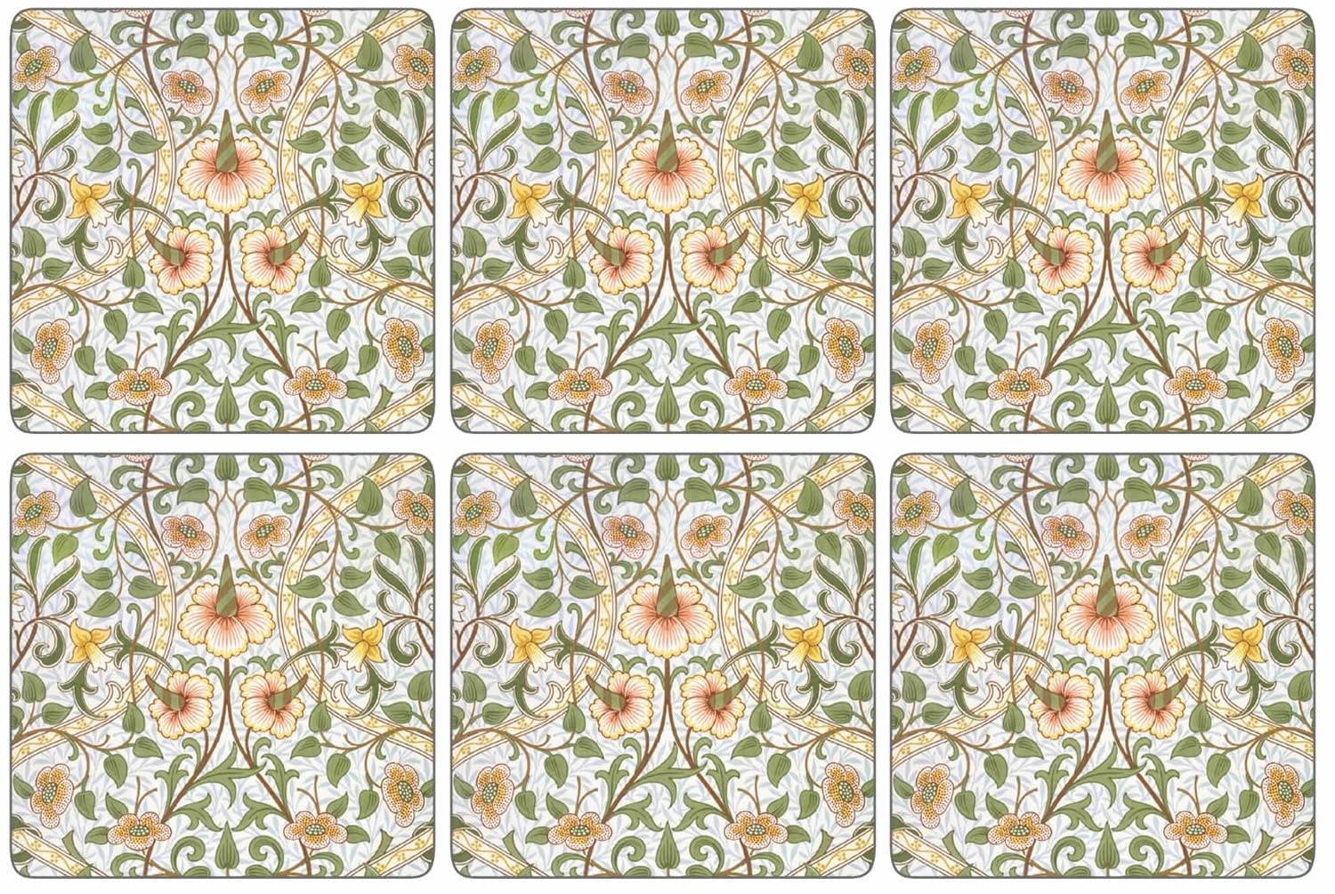 Castle Melamine Daffodil William Morris Coasters - Set Of 6
