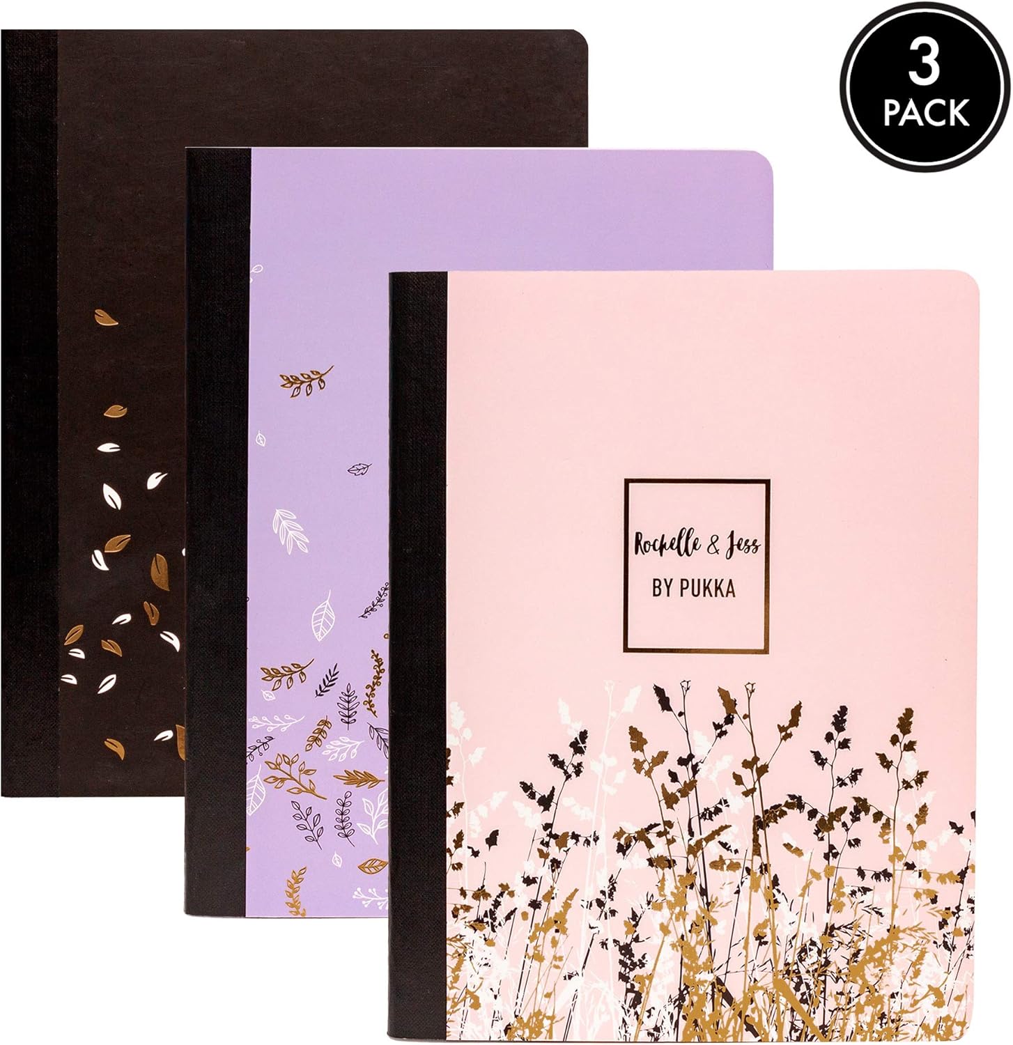 Pukka Pad, Composition Notebooks - 3 Pack of Journals Featuring 140 Pages of College Ruled 80GSM Paper with Sturdy Cover Stock - 9.75 x 7.5in - Rochelle and Jess