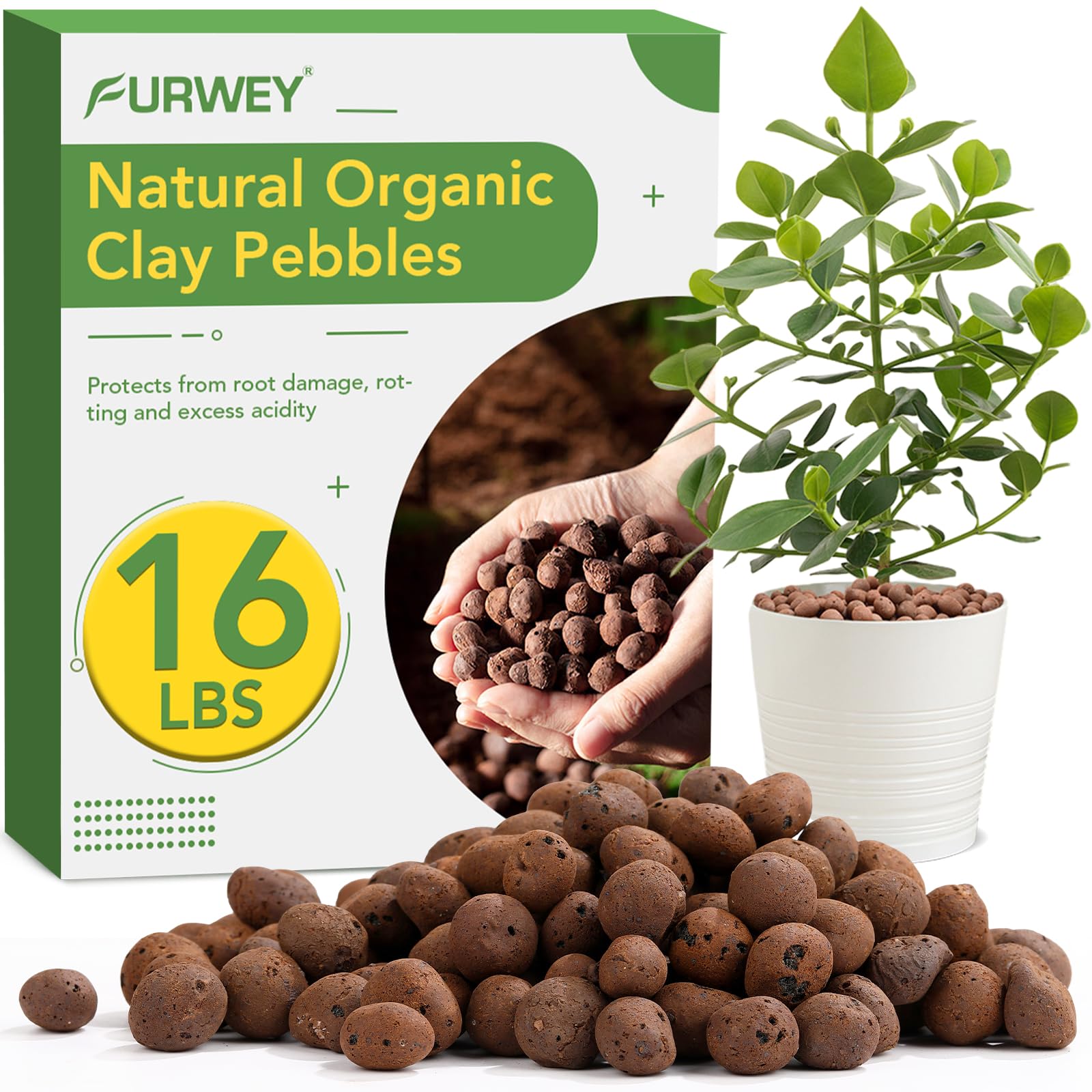 16 LBS Organic Clay Pebbles 4mm-16mm Leca for Plants 100% Natural Hydroton Clay Pebbles for Hydroponic Growing Gardening Orchids Drainage Decoration Aquaponics