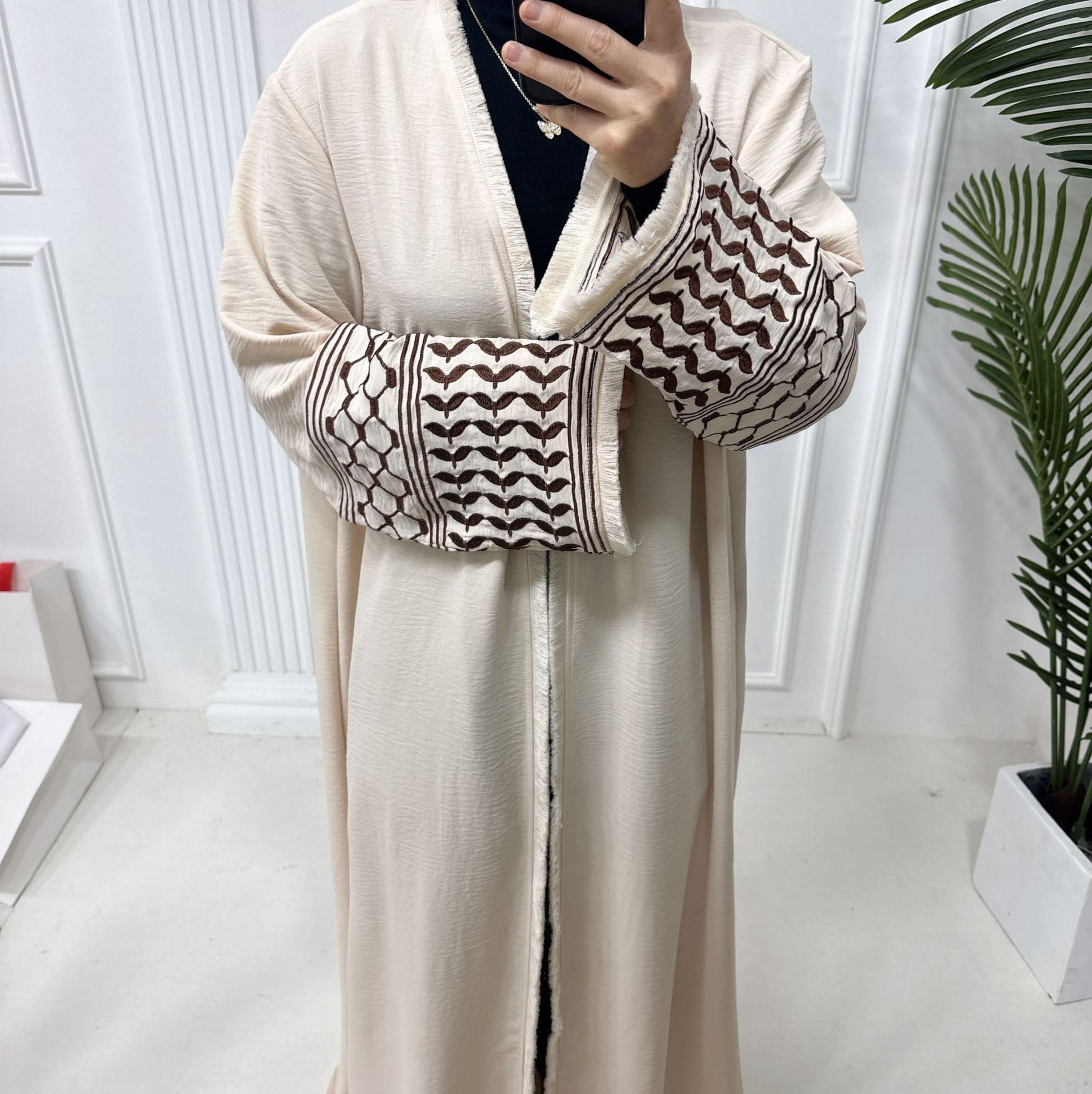 CLMJHG Muslimisches Kleid, modische offene Strickjacke, Abayas, Stickerei, Kimono für Damen, Türkiye, Elegante islamische Kleidung ohne Hijab