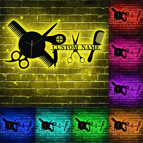 Miniatura 2 de Reloj de pared de peluquero personalizado para dormitorio, sala de estar, nombre personalizado, diseño moderno, peluquería, reloj de madera, reloj