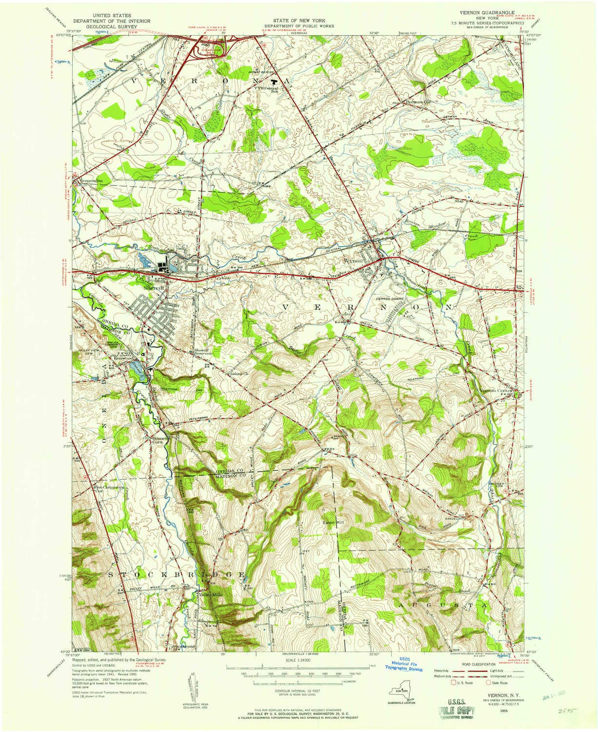 YellowMaps Vernon NY topo map, 1:24000 Scale, 7.5 X 7.5 Minute, Historical, 1955, Updated 1957, 27 x 22 in