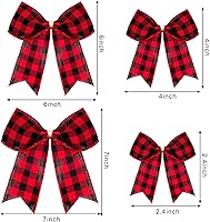 Vista 3 de WILLBOND 12 lazos decorativos de terciopelo de arpillera a cuadros de búfalo para coronas para envoltura de regalo, decoración de fiesta de Navidad