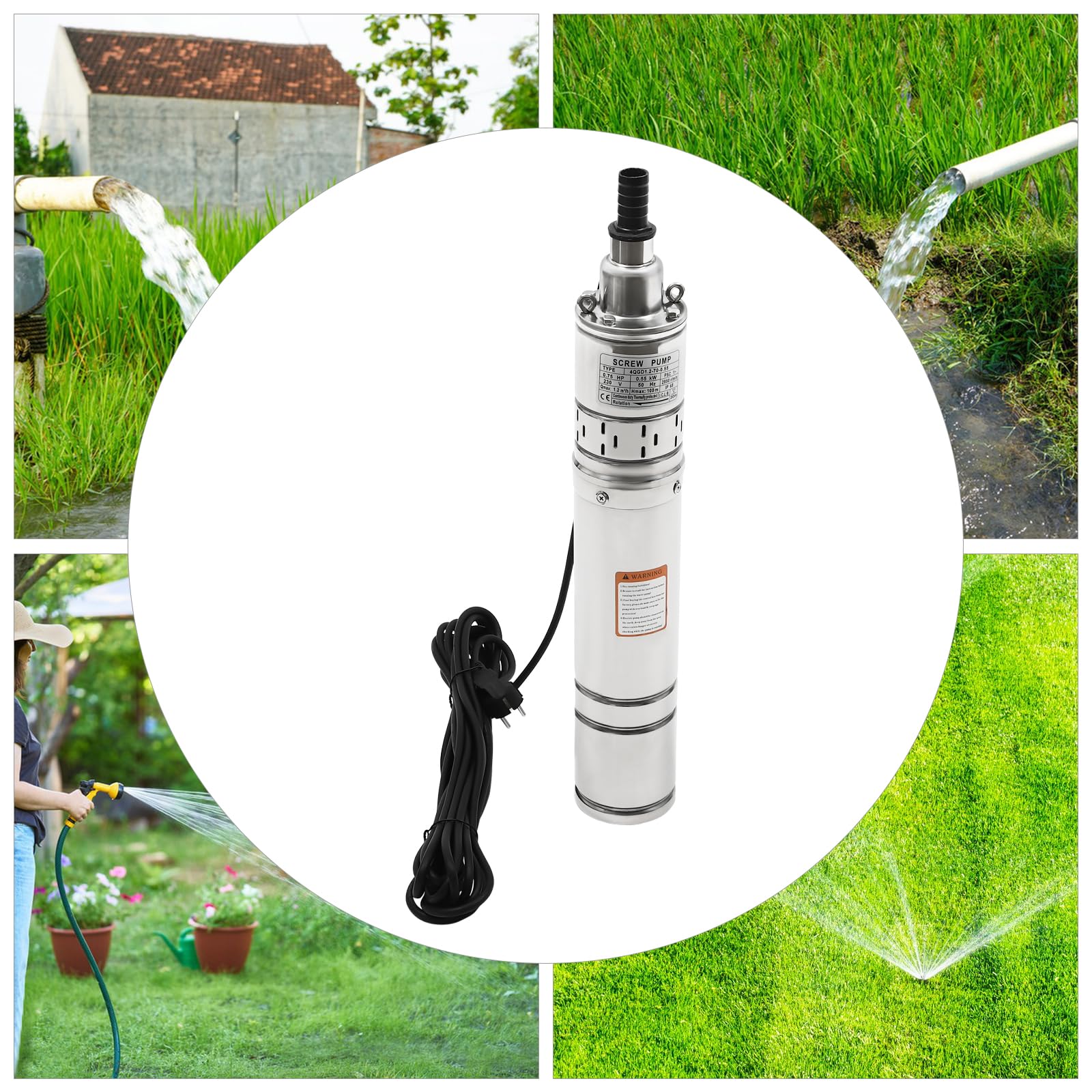Tiefbrunnenpumpe 230V 550W Edelstahl Brunnenpumpe Wasserpumpe Rohrpumpe Unterwasser Brunnenpumpe für Garten und landwirtschaft Bewässerung (10m/ 32.81 ft)