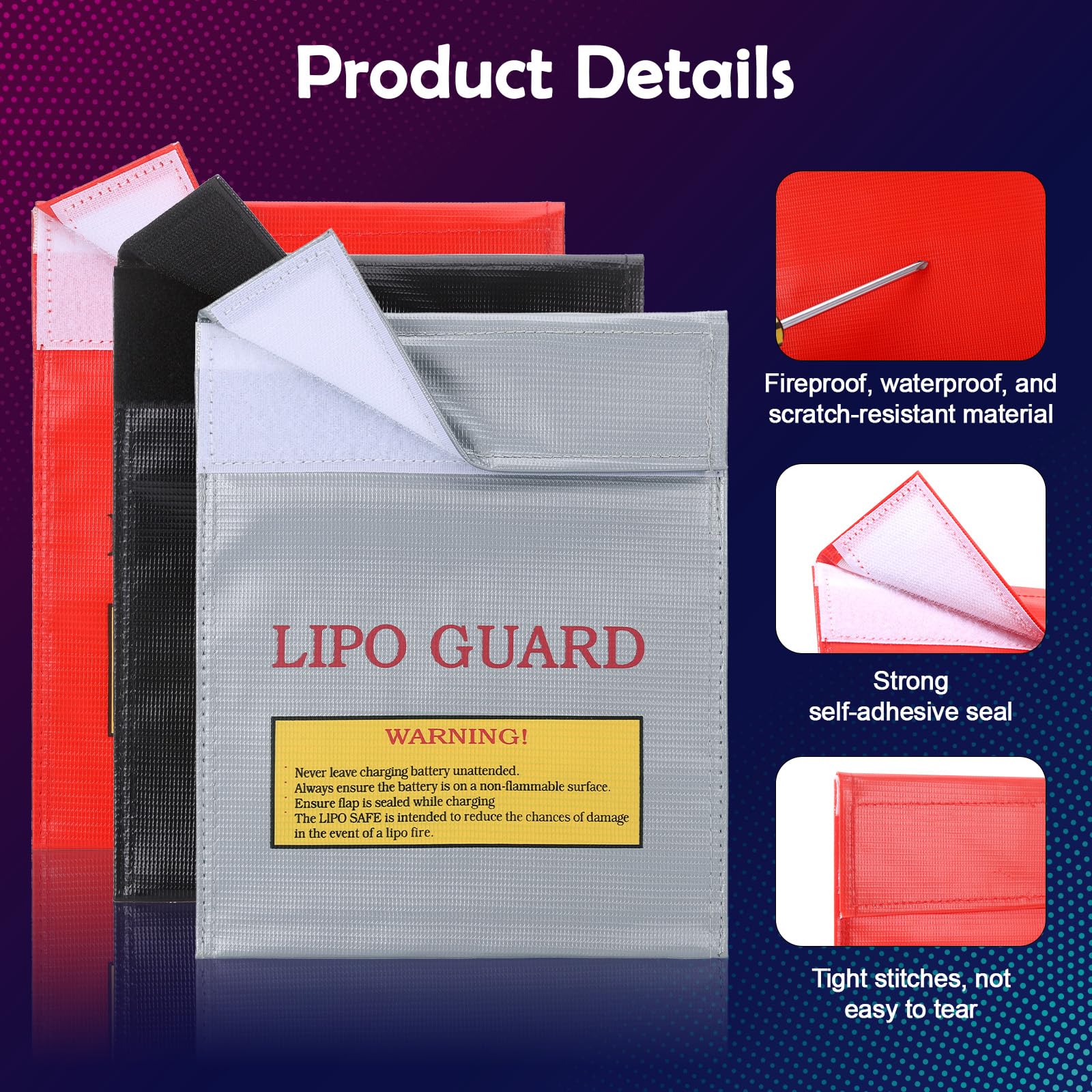 3 Piezas Bolsa Ignífuga para Documentos, 22,5 x 18,5cm Bolsa Impermeable Documentos, Bolsa de Seguridad Ignífuga para Almacenar Baterías, Dinero en Efectivo, Pasaportes, Joyas