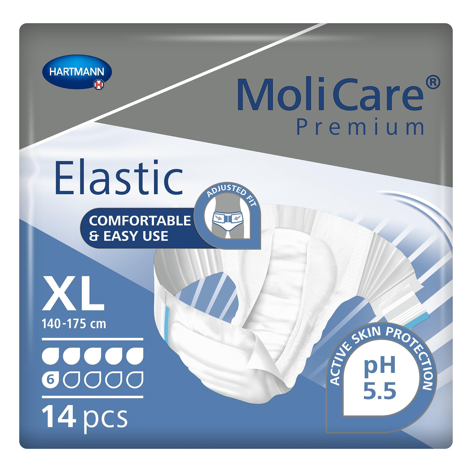 MoliCare Premium Incontinence Brief, 6D - Moderate Absorbency Adult Diaper with Refastenable Tabs - Unisex, Size XL, 14 Count, 1 Pack