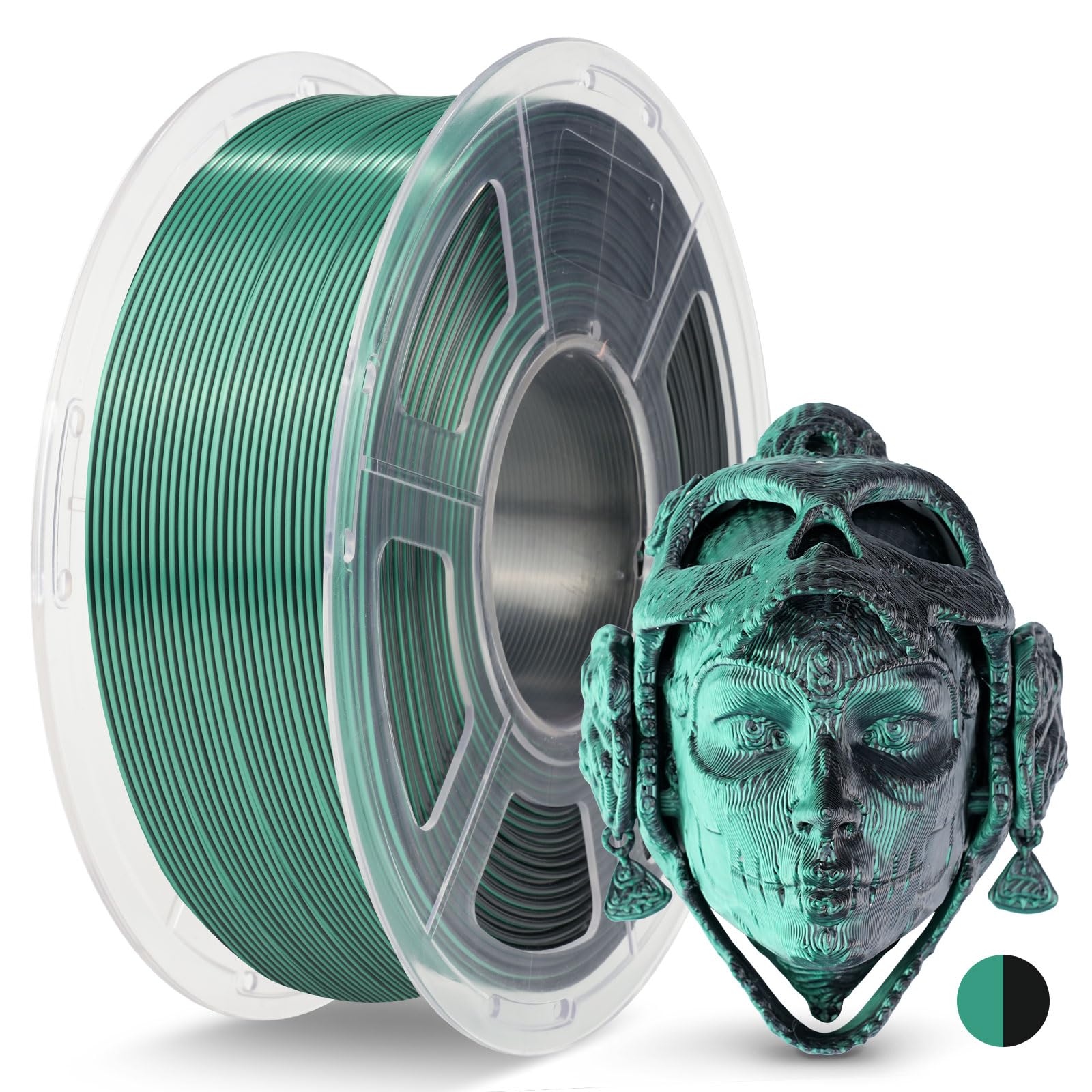 JAYO Silk Dual Color PLA 3D Printer Filament 1.75mm, 1.1kg, Black-Green