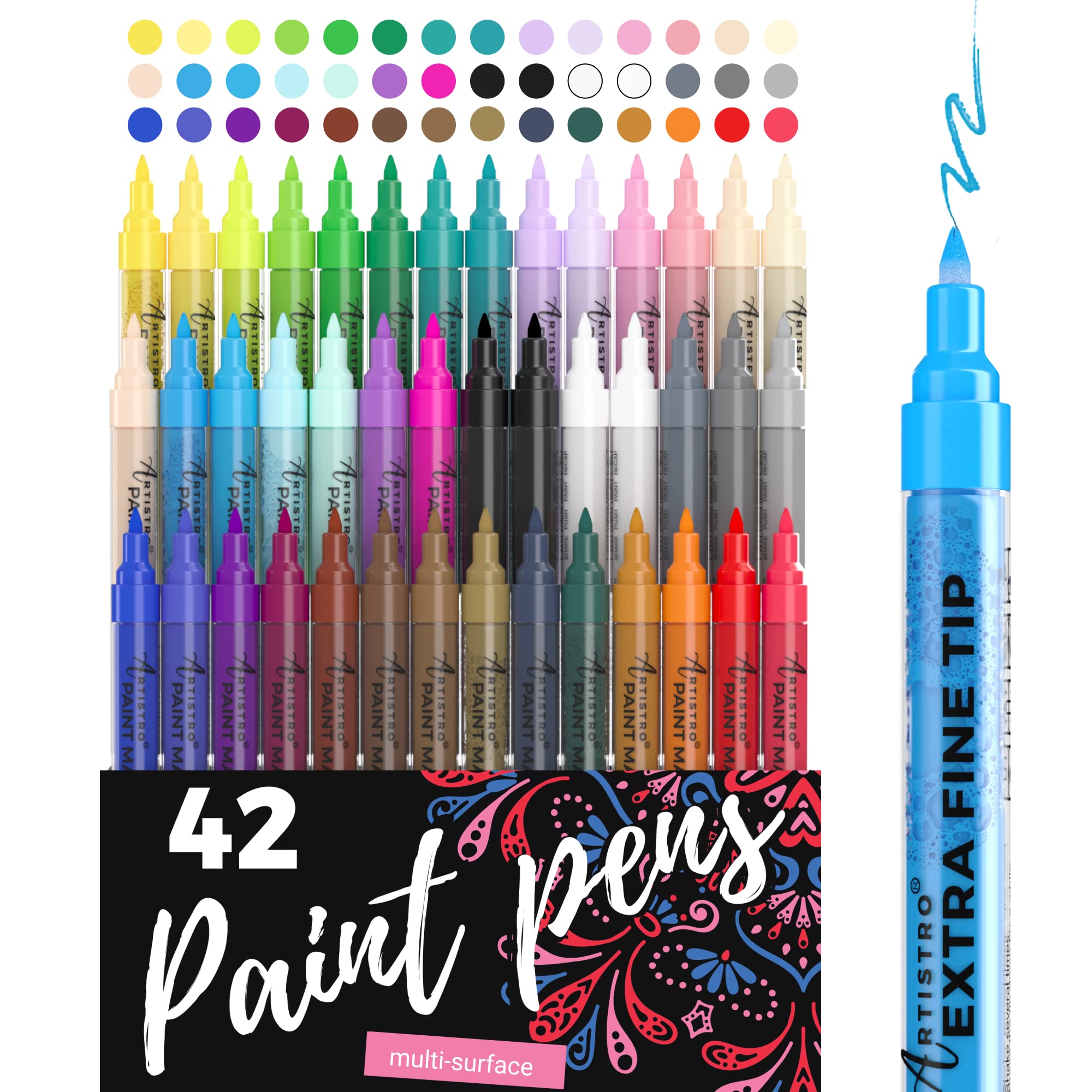 Buy ARTISTRO 42 Acrylic Paint Markers With Extra Fine Tip 0 7mm