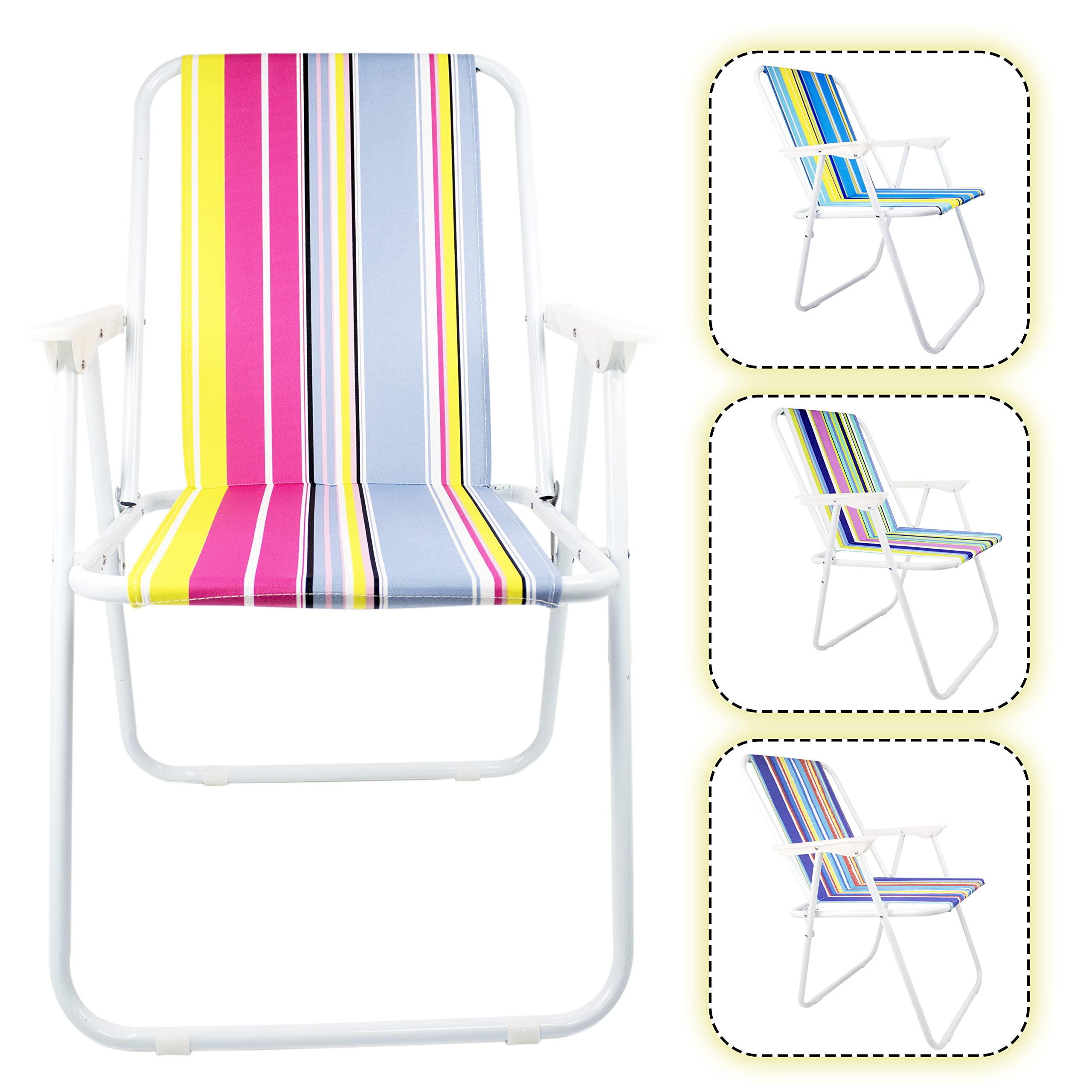 YANEK Foldable Beach Chair Striped | Multi-Color | Portable for Camping and BBQ | Assorted Colors