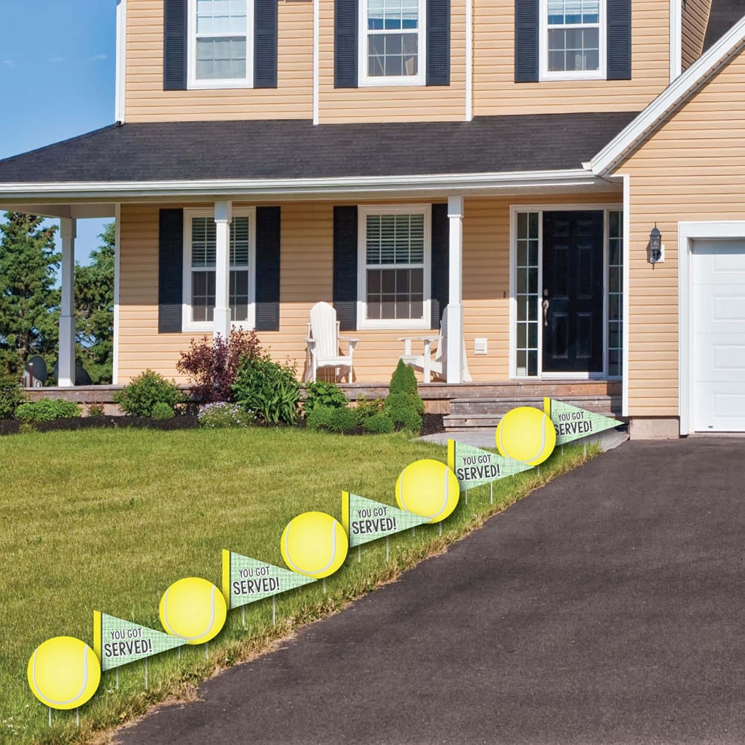 Big Dot of Happiness - You Got Served - Tennis - Tennis Ball Lawn Decorations - Outdoor Baby Shower or Birthday Party Yard Decorations - 10 Piece