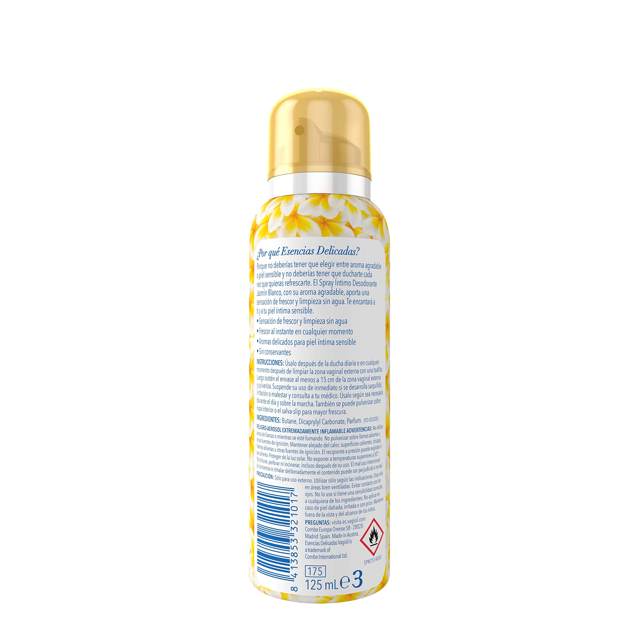 Vagisil Esencias Delicadas Spray Íntimo Desodorante Jazmín Blanco, Aroma Floral para una Sensación de Limpieza y Frescura Todo el Día, Hipoalergénico, 125ml (Packung mit 2)