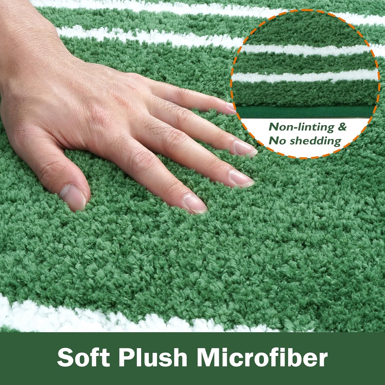 Uphome Bath Mat for Bathroom, 18x26 Modern Green Bathroom Rug Non Slip Machine Washable, Soft Plush Microfiber Absorbent Bathroom Mat for Tub, Shower, Floor, Sink - Image 3