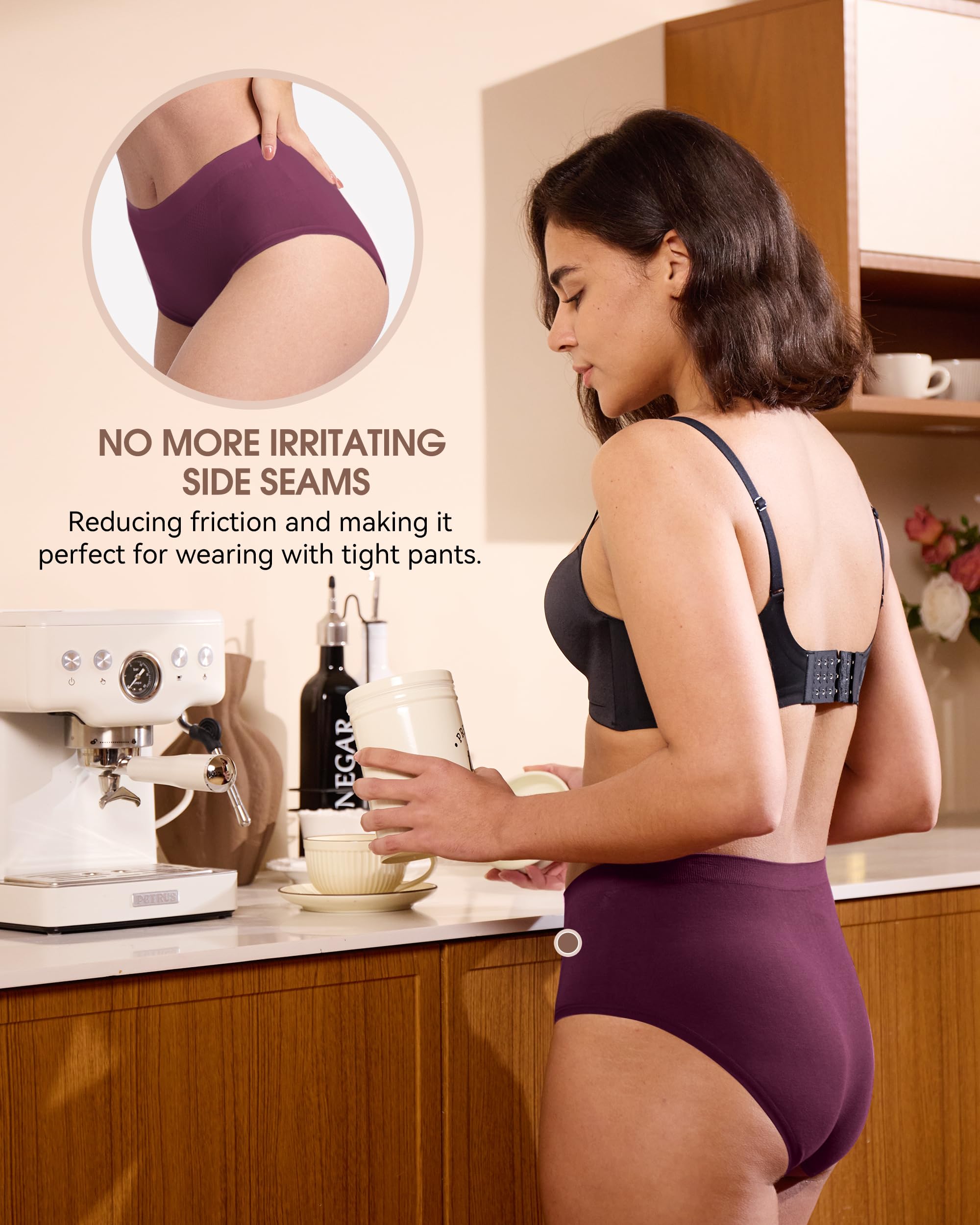 BAMBOO COOL Ropa interior para mujer, de cintura media, sin costuras, absorbe la humedad, elástica, cobertura completa