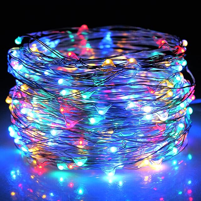 Fairy String Lights,33FT/10M 100 LED Fairy Lights Battery Operated Waterproof Copper Wire Fairy String Lights with 2 Modes for Indoor Outdoor DIY Decor Parties Christmas Multicolor