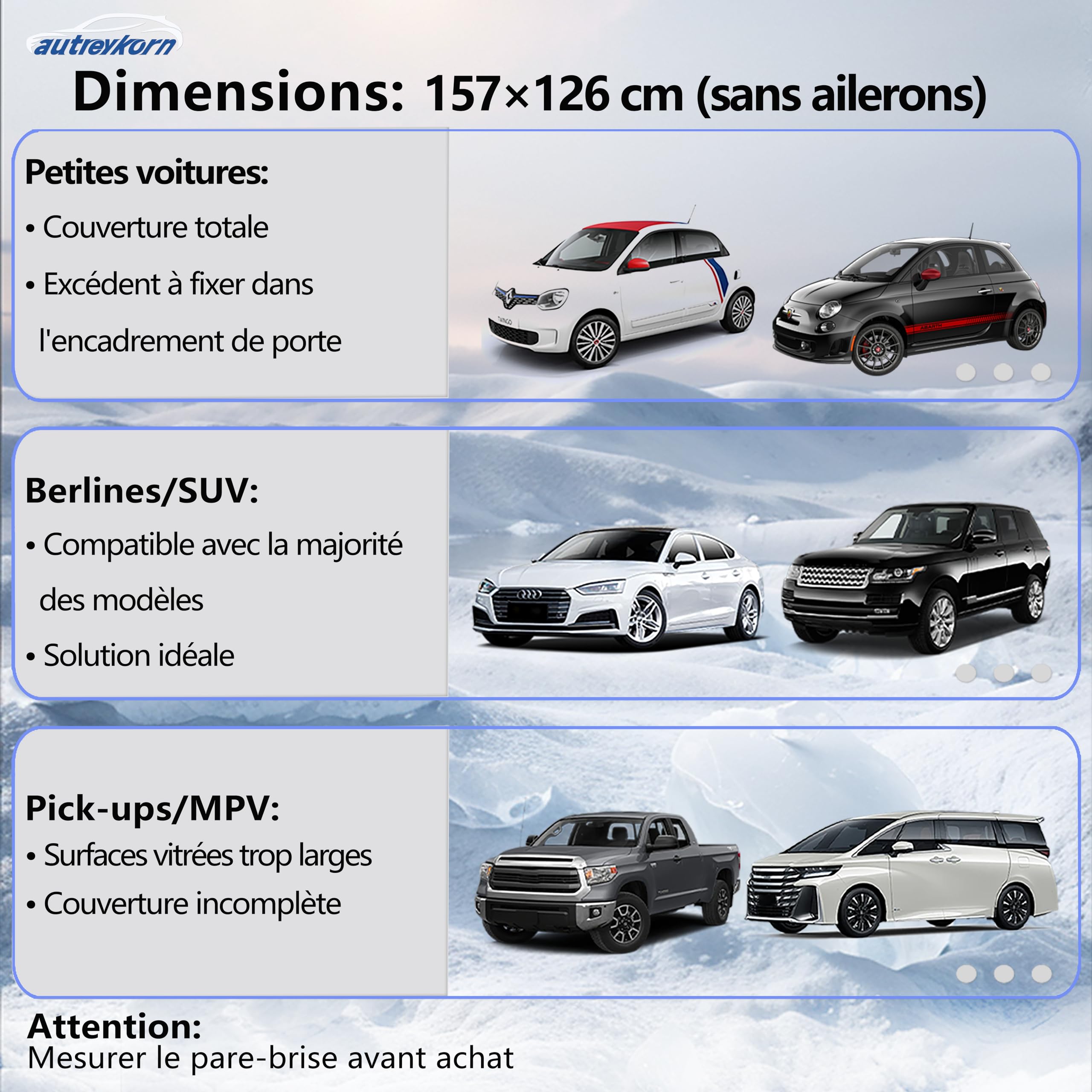 Pare Soleil Voiture 193 x 126 cm Protection UV & Chaleur, Antivol, Résistant au Givre (INCL. SUV) - 5 Aimants Intégrés e Sac de Rangement