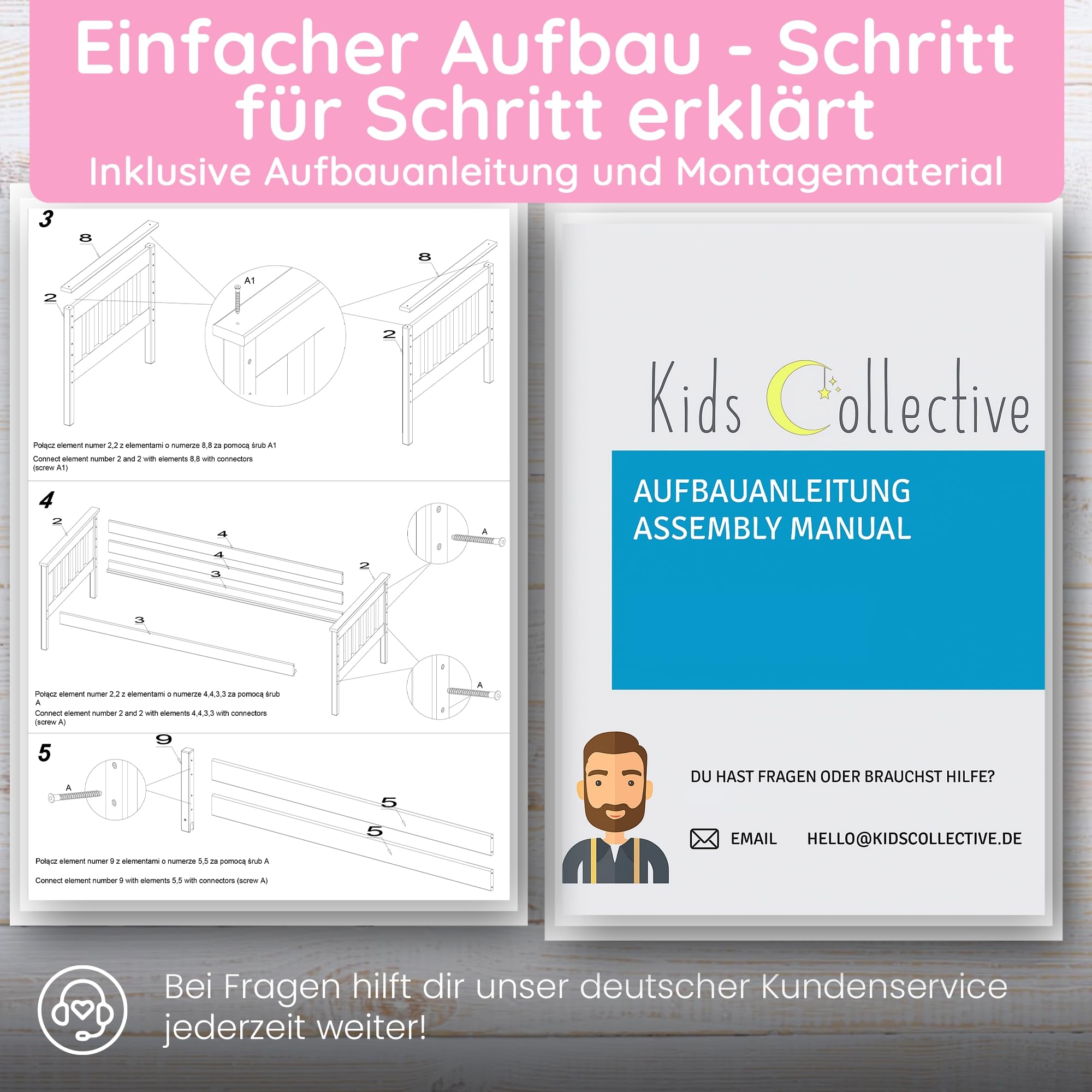Kids Collective Hochbett 90x200 cm mit Rausfallschutz & Zwei Lattenroste in weiß Mädchen Jungen Bett Kinderbett Jugendbett 90x200 cm | von 4. bis 18. Lebensjahr