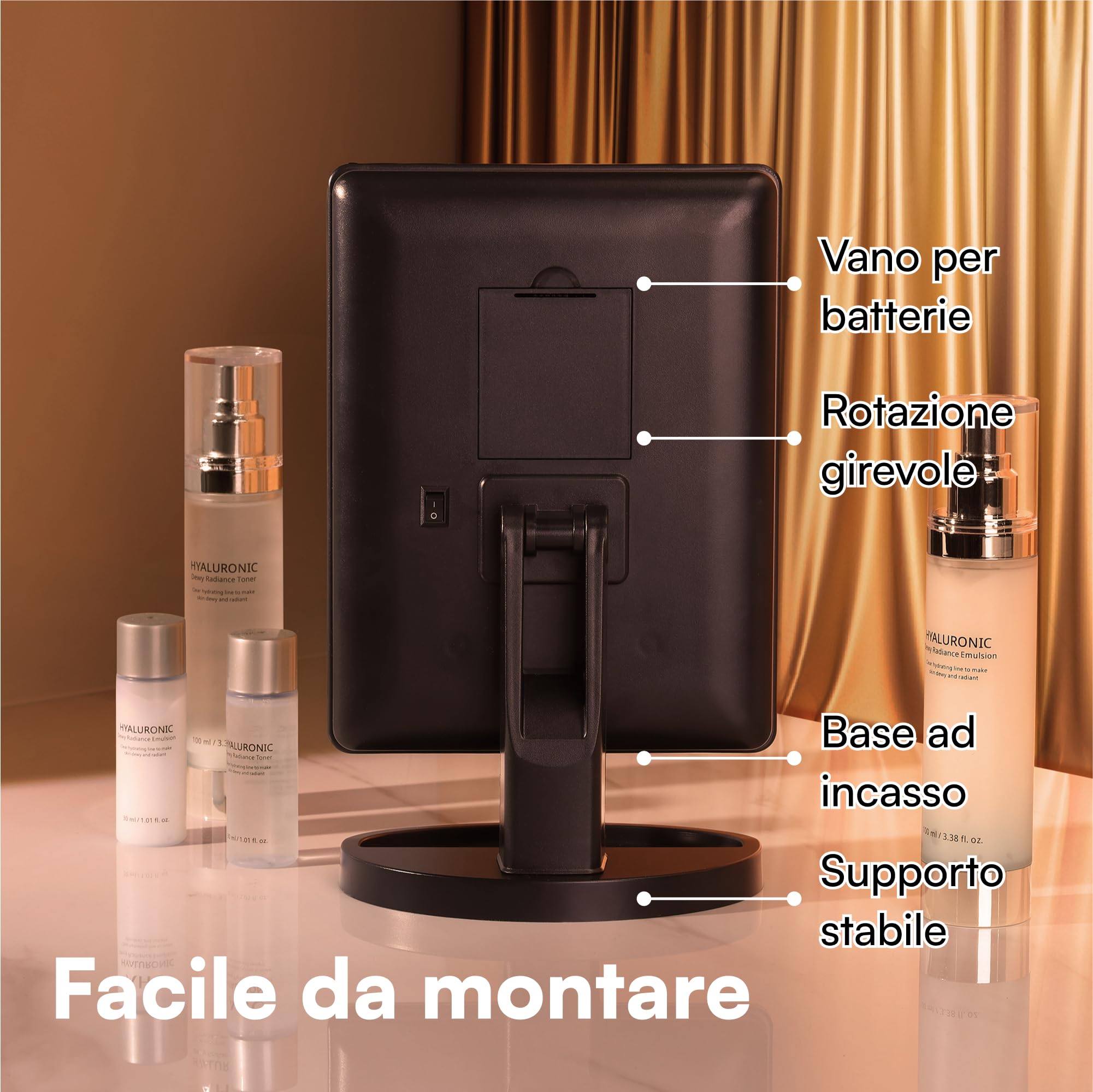 H&S Specchio Trucco con Luci LED Luminose - Specchi Regalo Donna e Uomo Regolabili - Specchio Makeup Rotondo a Punti di Ingrandimento 10x - Specchietto con Luce Trucco