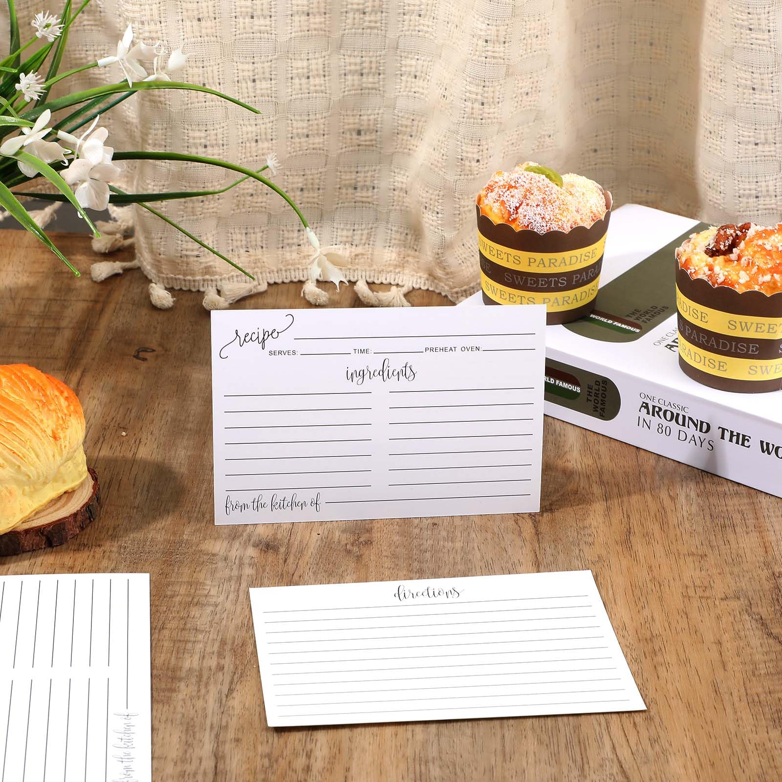 Tarjetas de recetas de 4 x 6 pulgadas, color blanco, de la cocina, paquete de 200 tarjetas de recetas de cocina de doble cara, tarjetas de cartulina gruesa con líneas para bodas, despedidas de