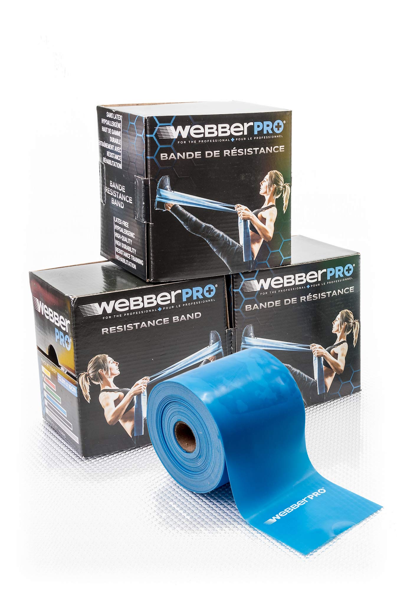 WEBBER TPE Resistance Bands Set, Hypoallergenic, Latex Free for Exercise, Fitness, Workout, Yoga, Pilates, Strength and Resistance Training (Blue (Hard), Roll (22,5 m - 75 feet))