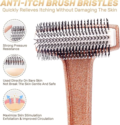 Miniatura 5 de RENOOK - Rascador de espalda, rascador de espalda de color champán brillante curvo y de mango largo con rodillos de masaje, bonito regalo de Navidad