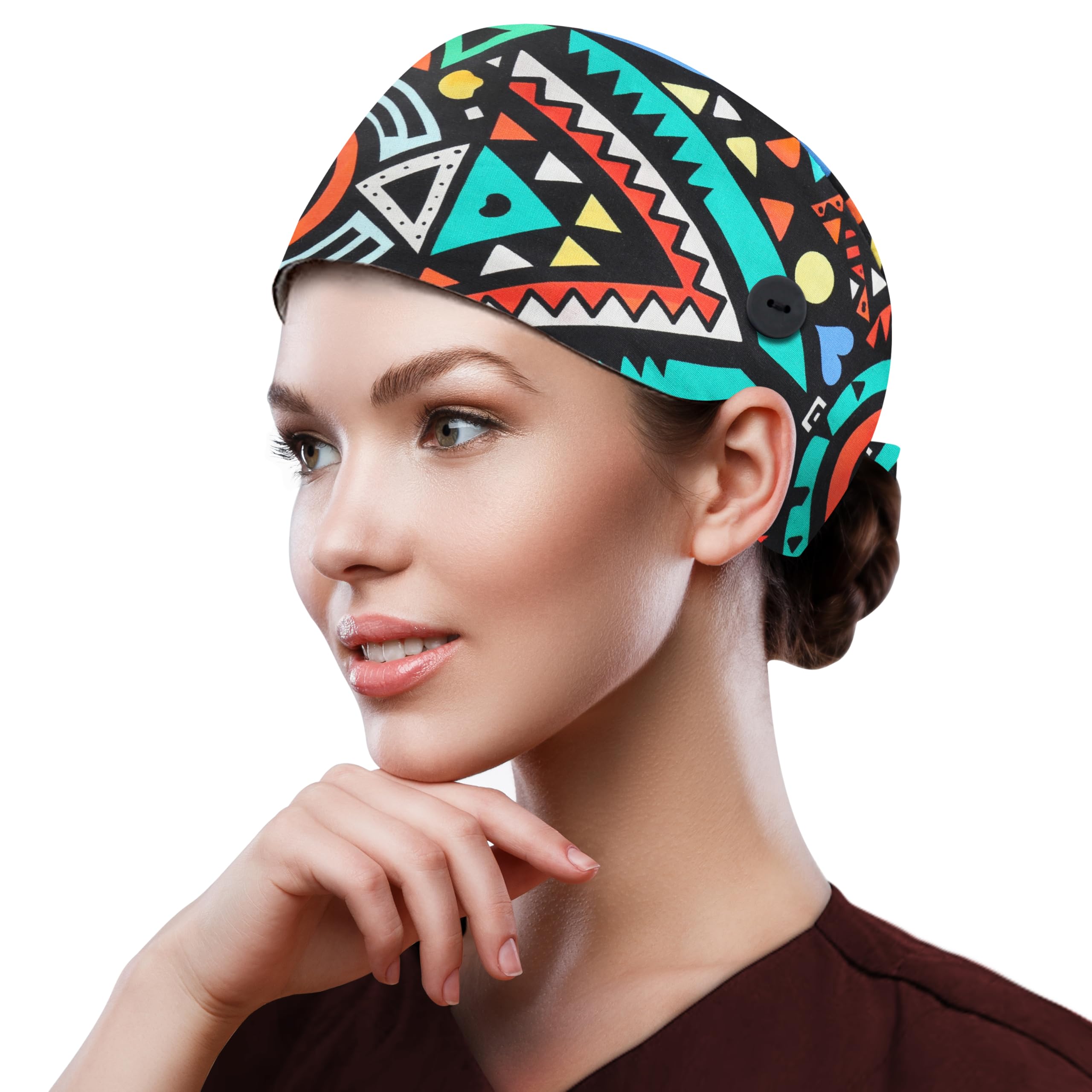 QBA Adjustable Working Cap with Button, Cotton Working Hat Sweatband, Elastic Bandage Tie Back Hats for Women &amp; Men, One Size