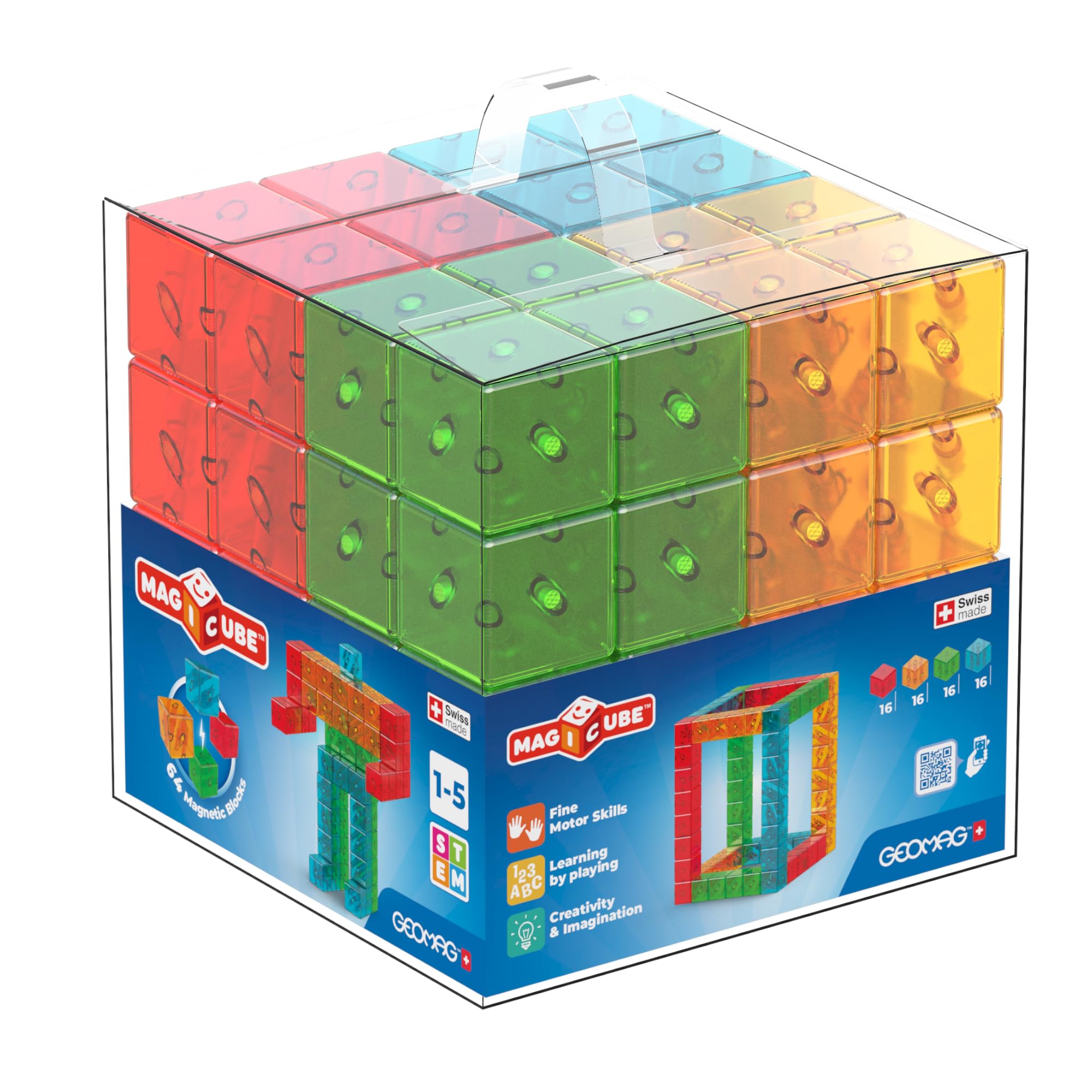 GEOMAG Magnetyczne bloki 64 szt. Magnetyczne budownictwo klejnotów dla dzieci 1-5 lat