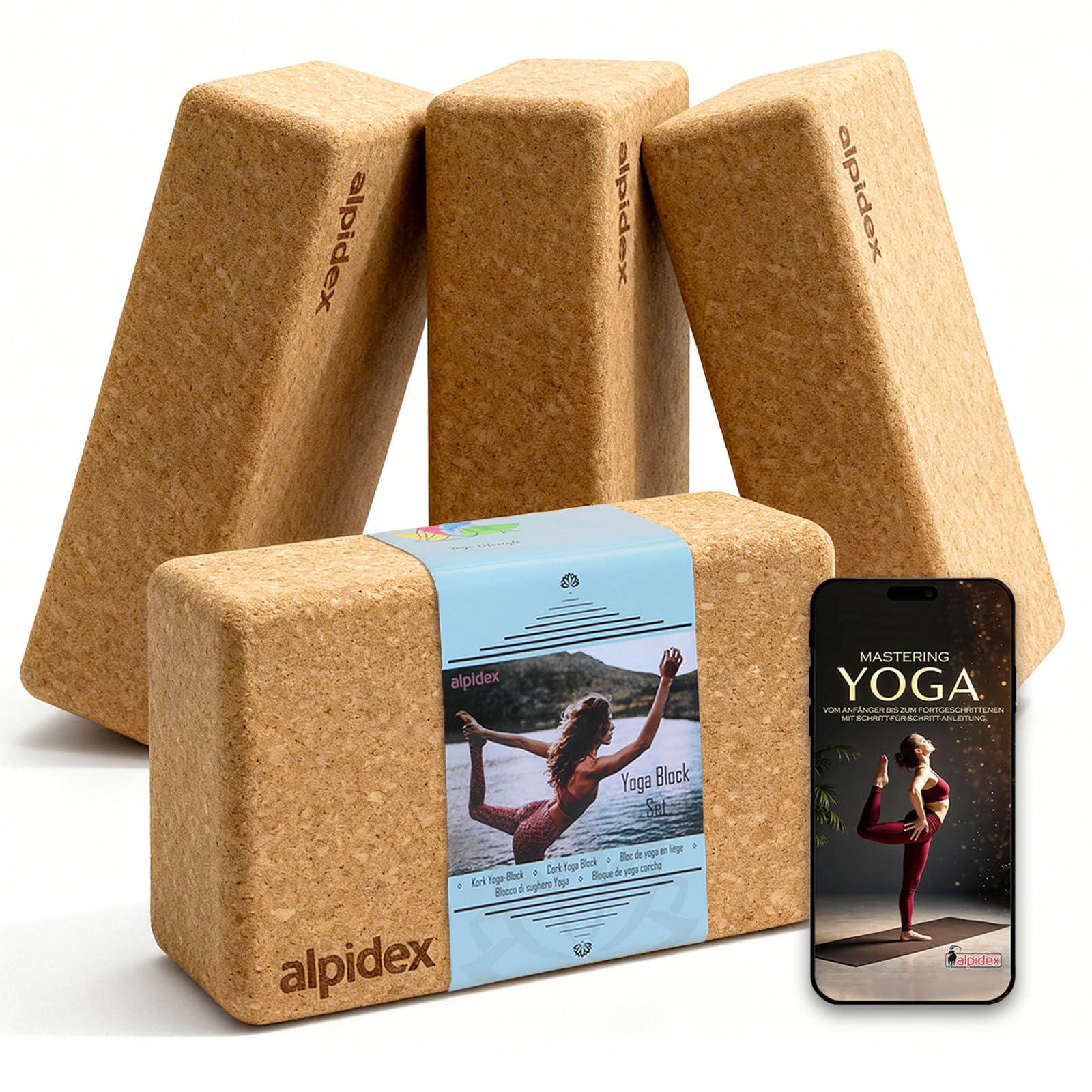 ALPIDEX Yogablock – Yogablock 2er oder 4er Set inkl. E-Book mit 100 Übungen
