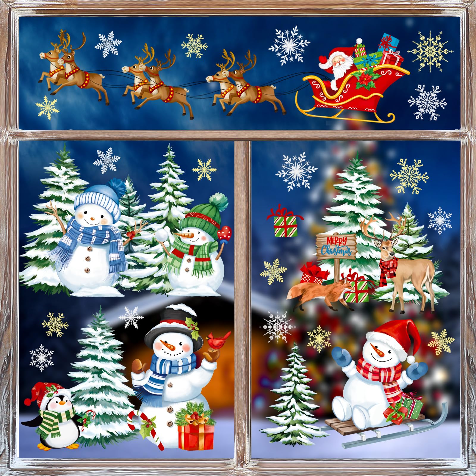 decalmile Vetrofanie Natale per Finestre Pupazzo di Neve Renna Adesivi per Finestra Babbo Natale Albero di Natale Adesivi Vetro Porta Rimovibile Finestra Festa Decorazione Vetrine Natalizia
