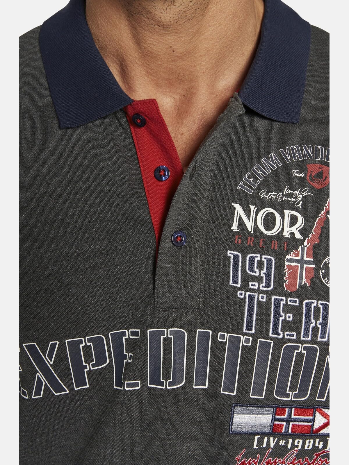 Jan Vanderstorm Herren Poloshirt Erling | kurzarm, Knopfleiste|großer Audruck | reine Baumwolle |große Größen L-7XL