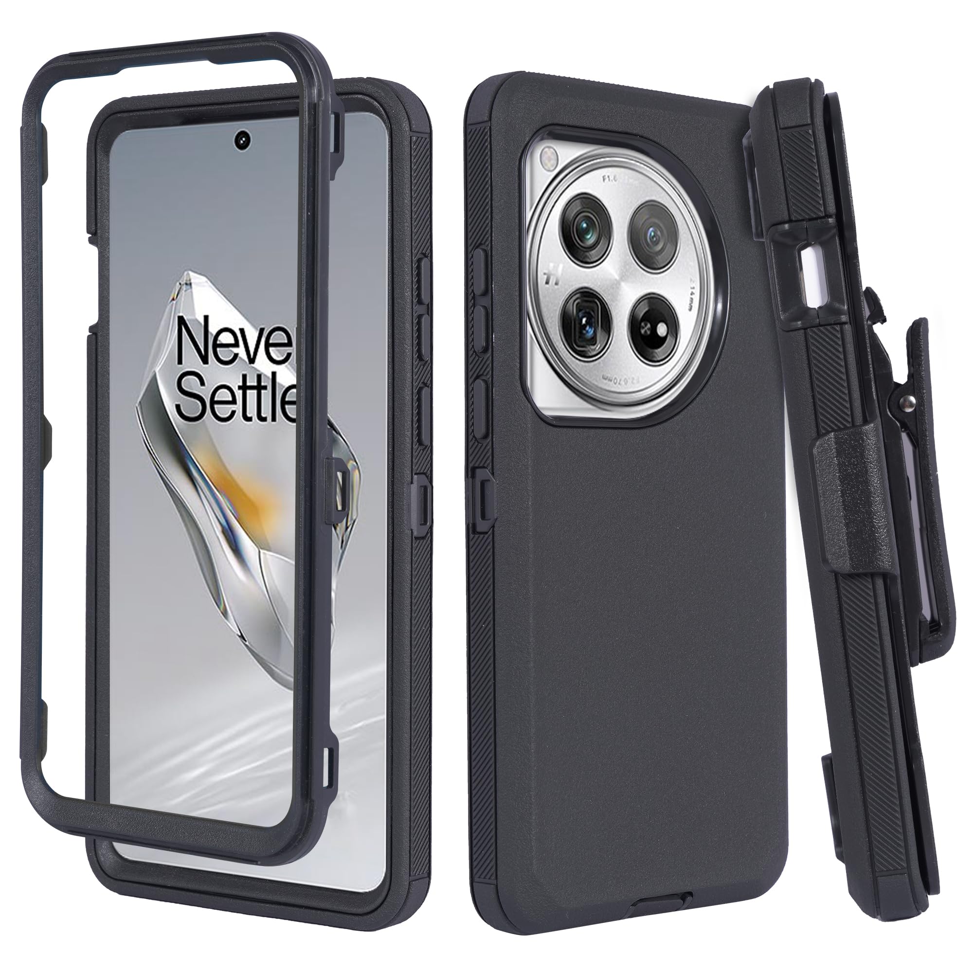 Jackpot Wireless Compatible for OnePlus 12 Case (2024) with Belt Clip Holster, Heavy Duty Military Grade Drop rotective Case with Rotating Stand (No Screen Protector) (Black)