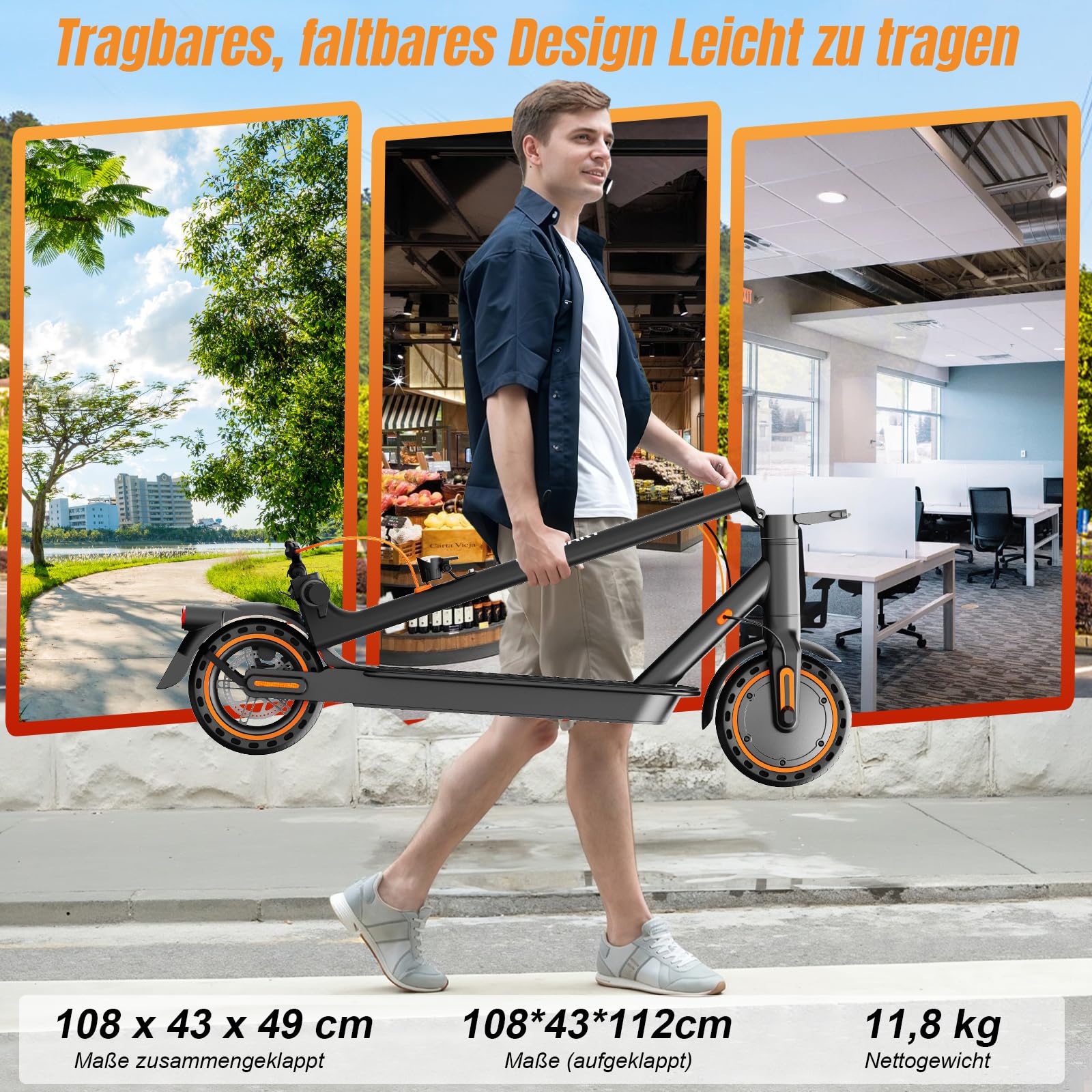 TODIMART E Scooter Roller mit Straßenzulassung mit APP, 30-35km Reichweite, 350/500W Motor, 8,5 Zoll Wabenreifen, Duales Bremssystem E Roller