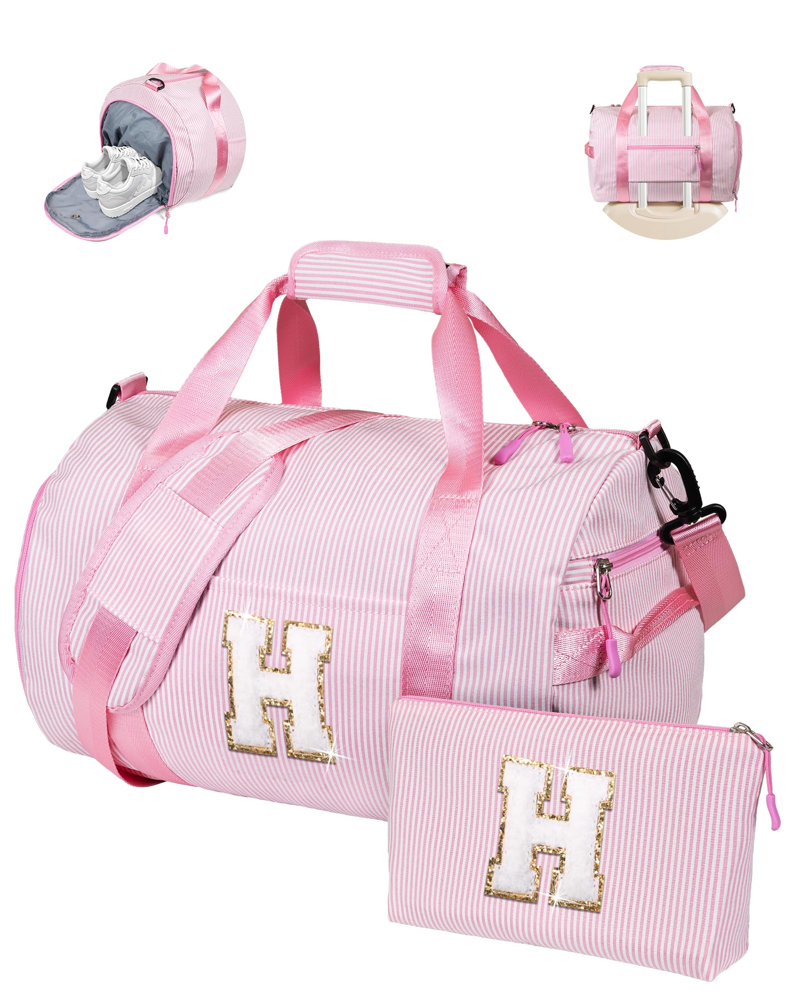 Vogewood 12 Year Old Girl Birthday Gifts, Girls Travel Duffle Bag, Kids Initial Overnight Bags with Shoe Compartment, Personalized Weekender Bag with