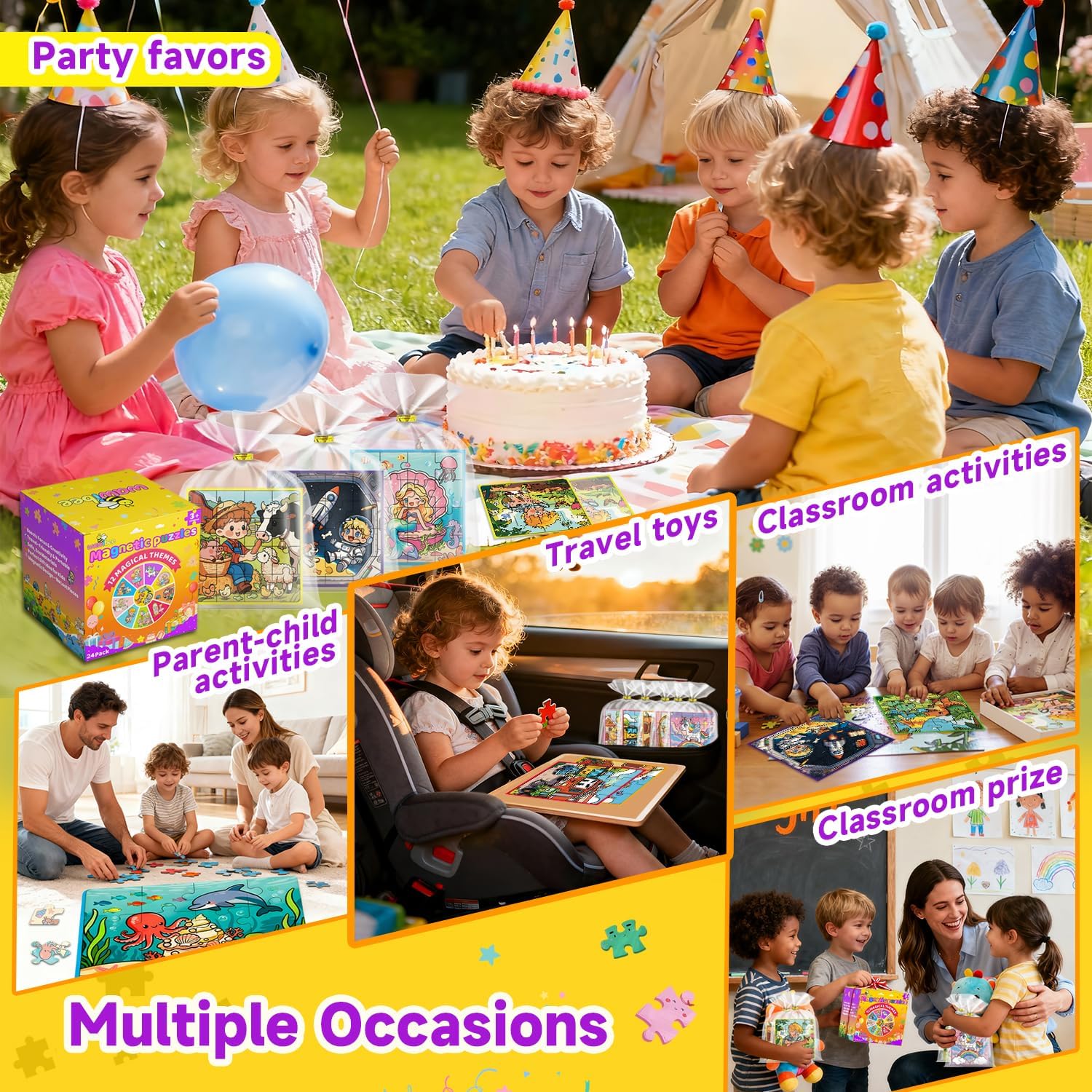 24 Pack Easter Party Favors for Kids, Magnetic Puzzle Books Bulk for Toddlers 3-5 & Kids 4-8, Goodie Bag Stuffers, Classroom Prizes, Birthday Return Valentine’s Day Gifts, Travel