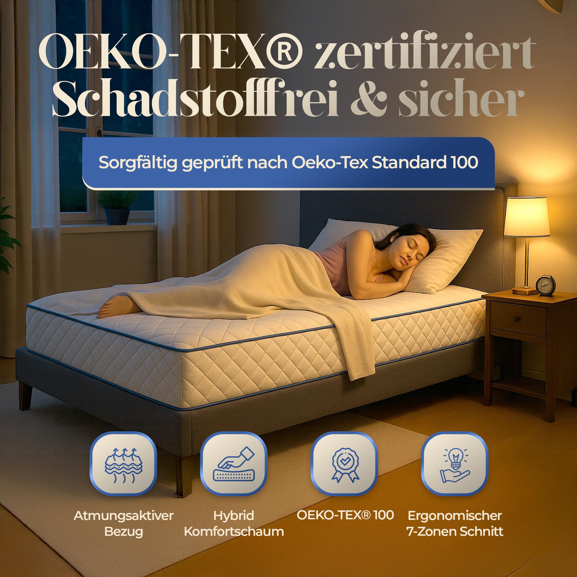 7-Zonen Taschenfederkernmatratze – Höhe 18 cm – Härtegrad wählbar H2, H3, H4, H5 – Atmungsaktiver Mikrofaser-Bezug waschbar bis 60°C – Oeko-TEX Zertifiziert – Rollmatratze (90x200 cm, H5)