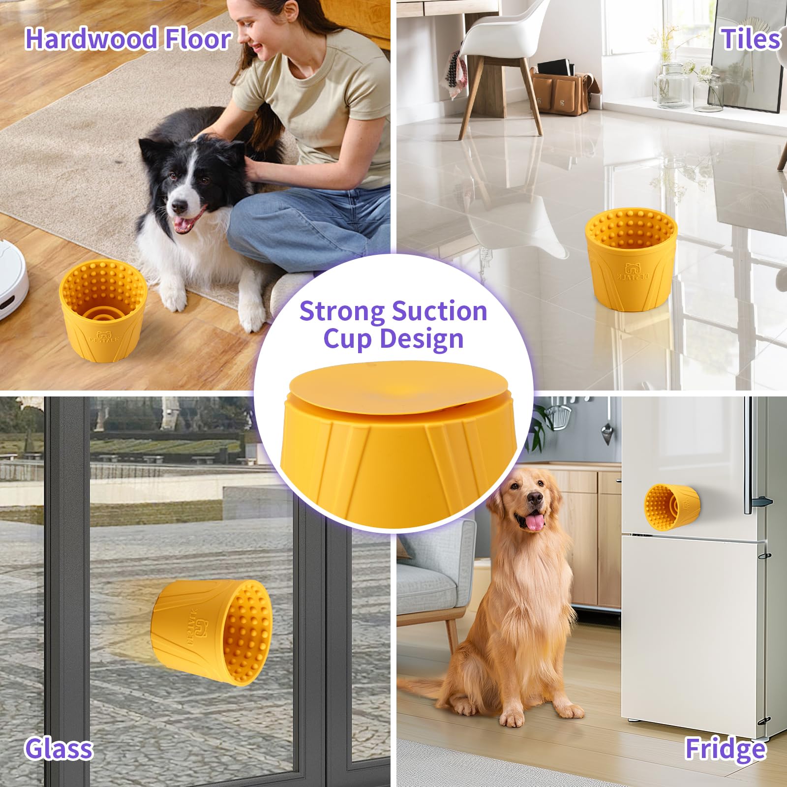 Gamelle à lécher pour chien - Soulage l'anxiété - Distributeur de friandises - Antidérapant - Pour chiens de petite, moyenne et grande race, silicone sans BPA (jaune, taille M-L)