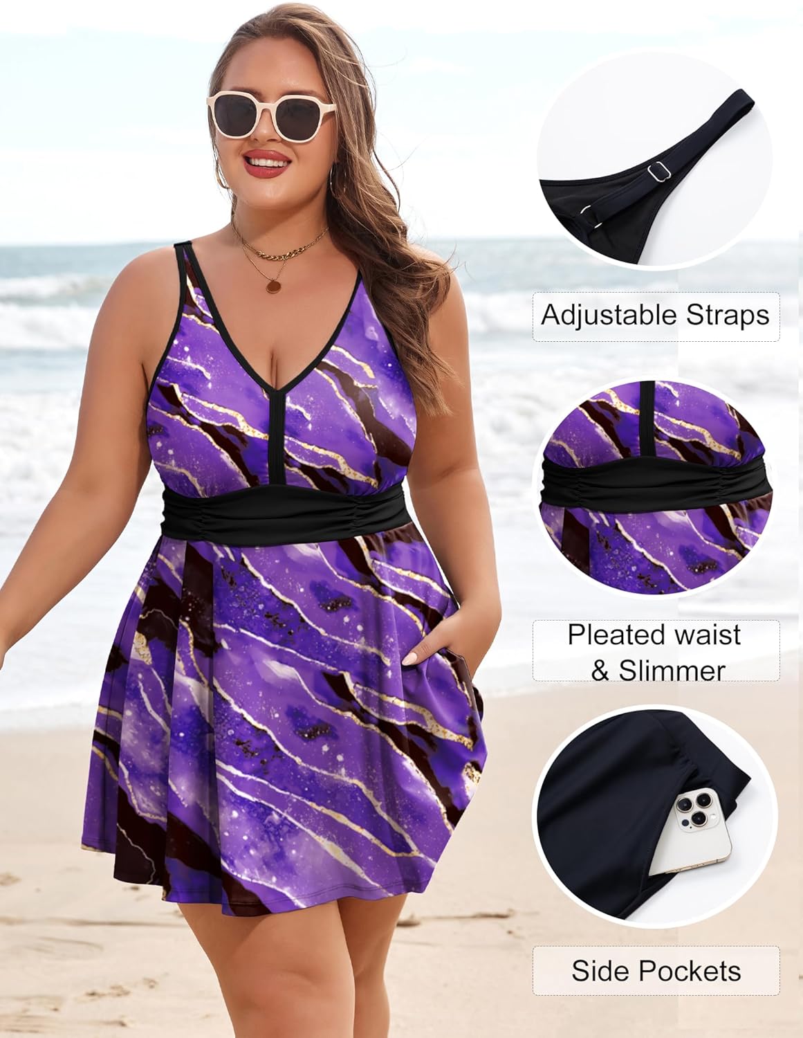 Arolina Women's Plus Size Tankini Swimsuits Two Piece Tummy Control Bathing Suits Hide Belly Swim Dress with Boy Shorts - Image 5