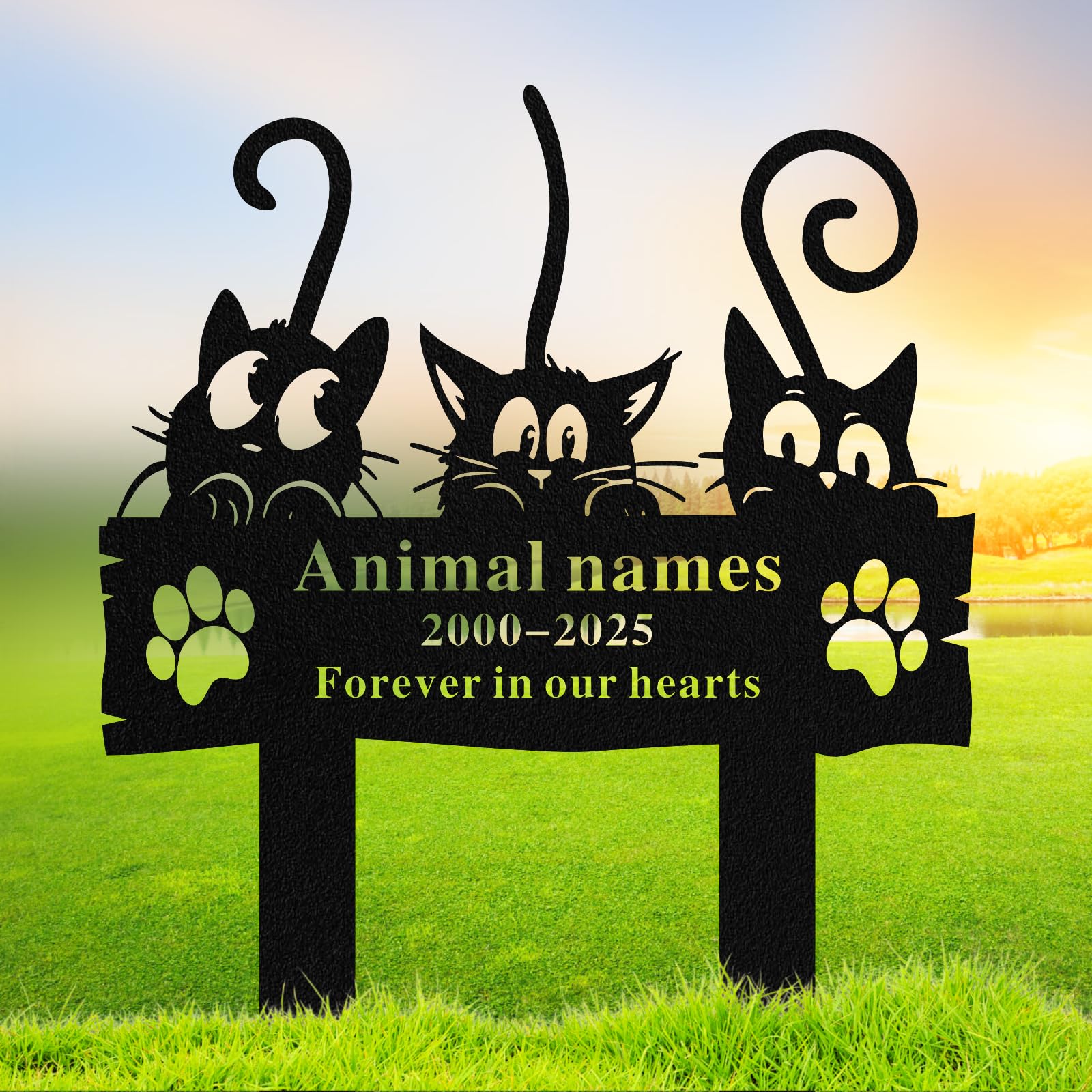 Quanqiuyi Multiple Cat Memorial Plaque - Customizable Metal Grave Marker for 2-4 Cats, Outdoor Garden Memorial with Family Tribute Design