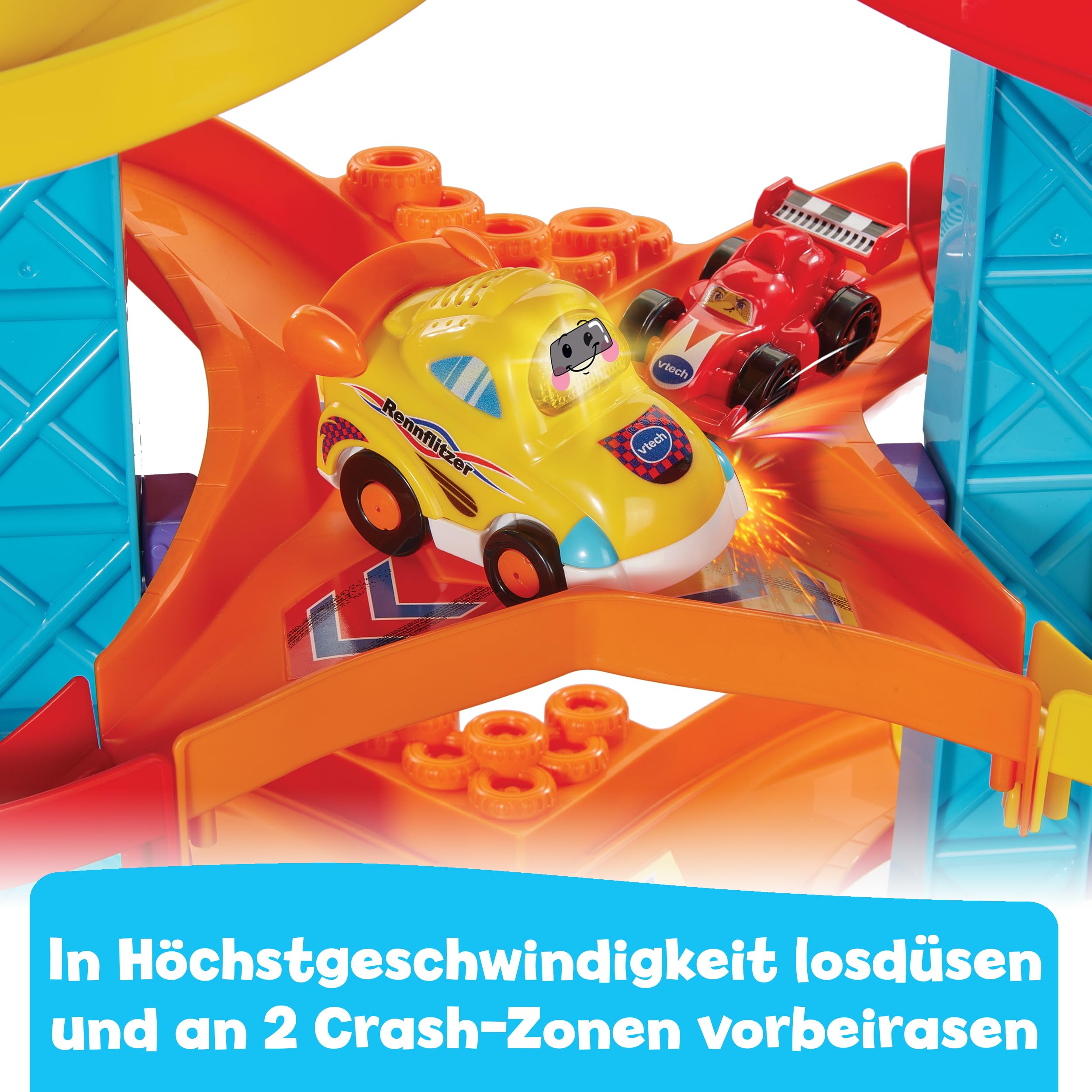 VTech Baby Tut Tut Baby Flitzer - wieża zygzakowa – interaktywny zestaw do zabawy z samochodem wyścigowym, muzyką, ekscytującymi zdaniami i dźwiękami – dla dzieci w wieku 1-5 lat
