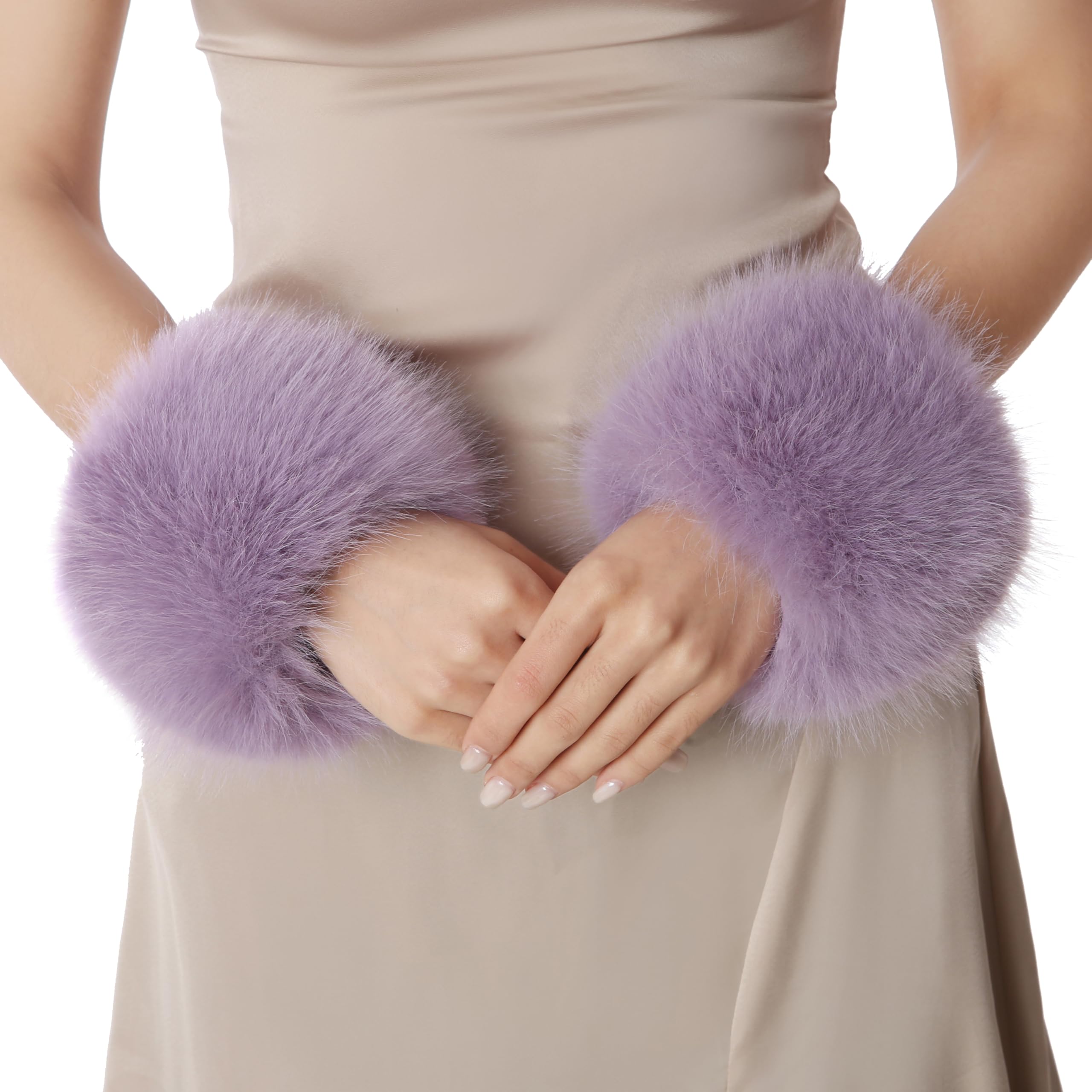 Dikoaina Faux Fur Wrist Cuffs- Winter Furry Bands Fox Fur Wrist Warmer Arm Warmer Leg Warmer One Pair