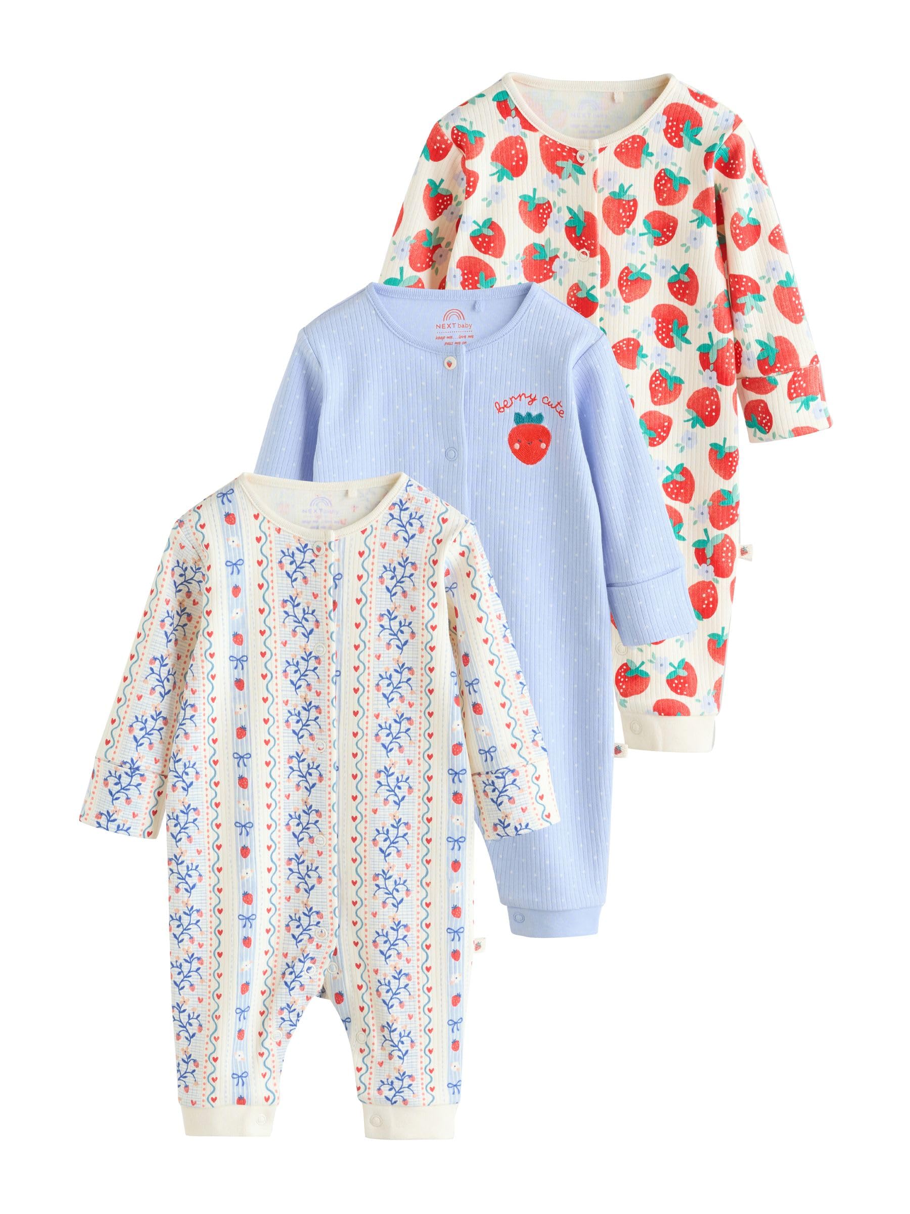 NEXT Bambina Confezione da 3 Tutine per Bebè Color Fragola | Neonato, Standard, Mid Rise, Button, 100% cotone