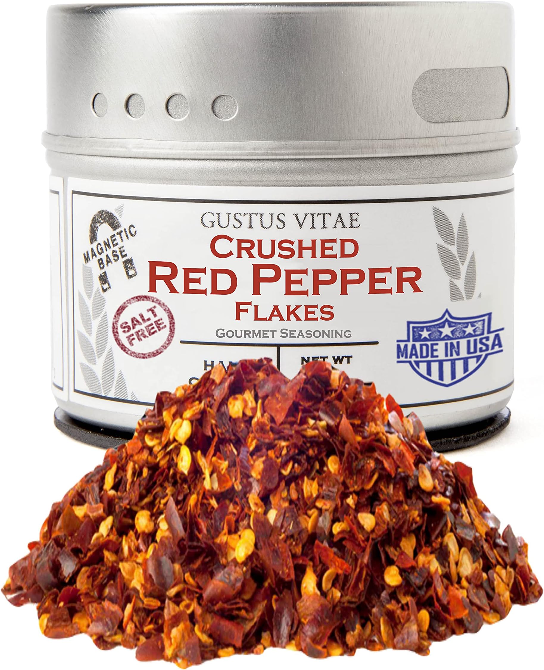 Crushed Red Pepper Flakes | Gourmet Spice | All Natural, Non GMO | Artisanal Seasoning | Handmade, Small Batch | Made in USA | Magnetic Tin | GLP-1 Friendly | Sustainably Sourced | Ultra Premium | Gustus Vitae