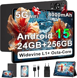 11 "tablet, 15 2026 Android tablets with octa-core, 24GB + 256GB, 13 + 5MP camera, tablets with Widevine L1, 8000mAh battery, 5G Wi-Fi, GPS, IPS HD display, 1TB expandable, BT 5.0 - Black Metal