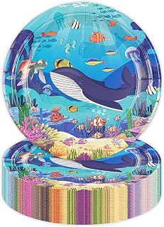 50PCS Ocean Party Plates Birthday Decorations, 7 Inch Under the Sea Paper Dessert Plates Disposable Sea Animals Tableware Set for Birthday Baby Shower Party Supplies