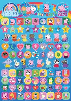 Peppa Pig and Friends Mega Sticker Pack | Three Types of Stickers (Around 150 Total) | Reusable on Non-Porous Surfaces, Blue/Red