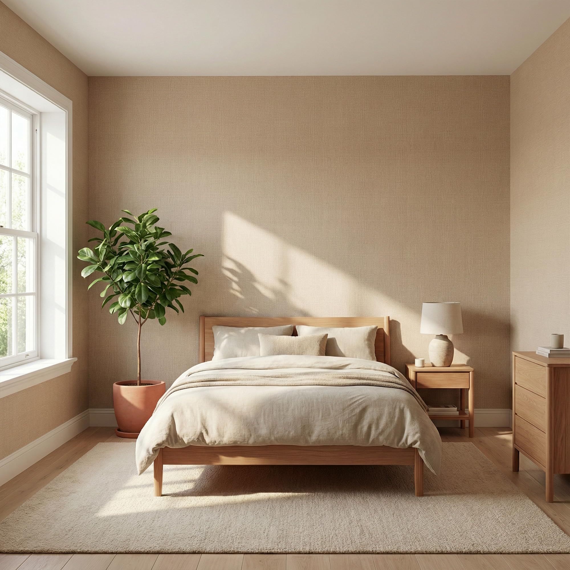 WADILE Carta da Parati Adesiva Effetto Lino per Muro – Rivestimento Murale in Tessuto di Lino Autoadesivo, Decorativa per Camera da Letto, Facile da Applicare e Rimovibile Cachi 40cm x 10m